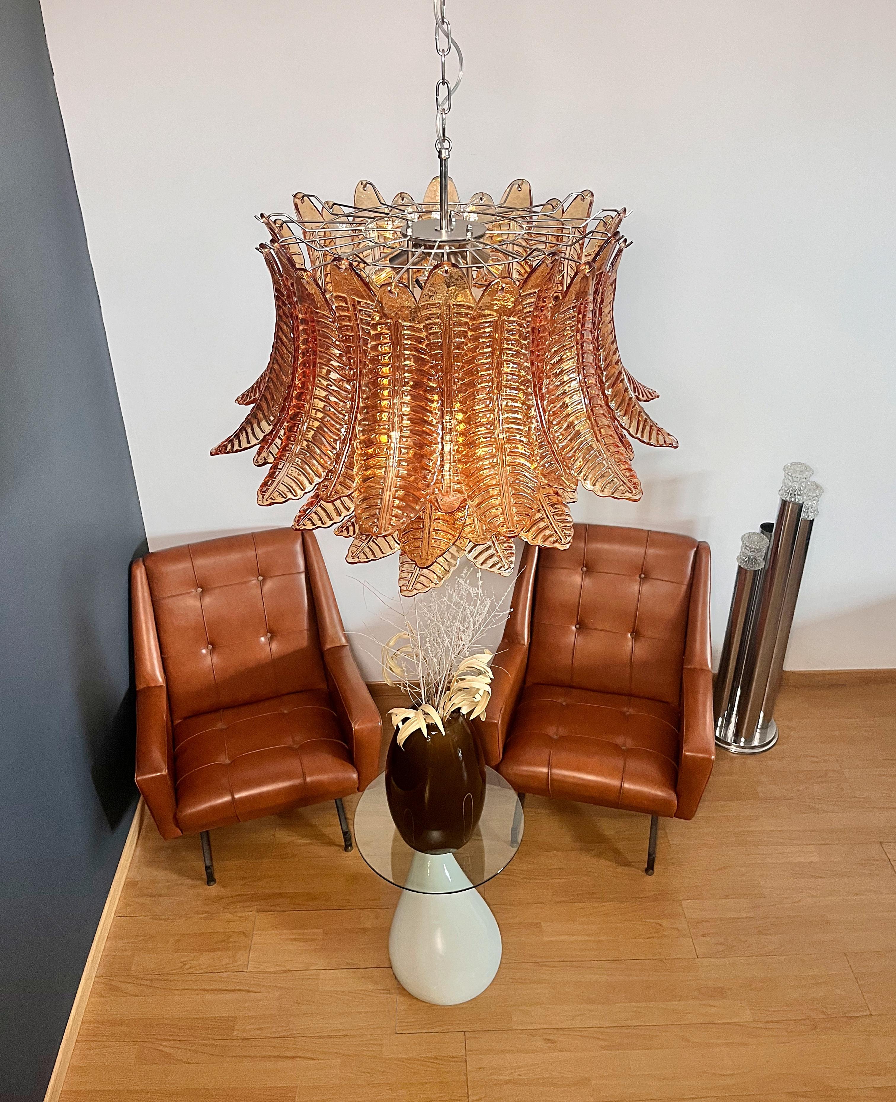 Italian Lustre en verre de Murano à trois niveaux 48 AMBER Felci en vente