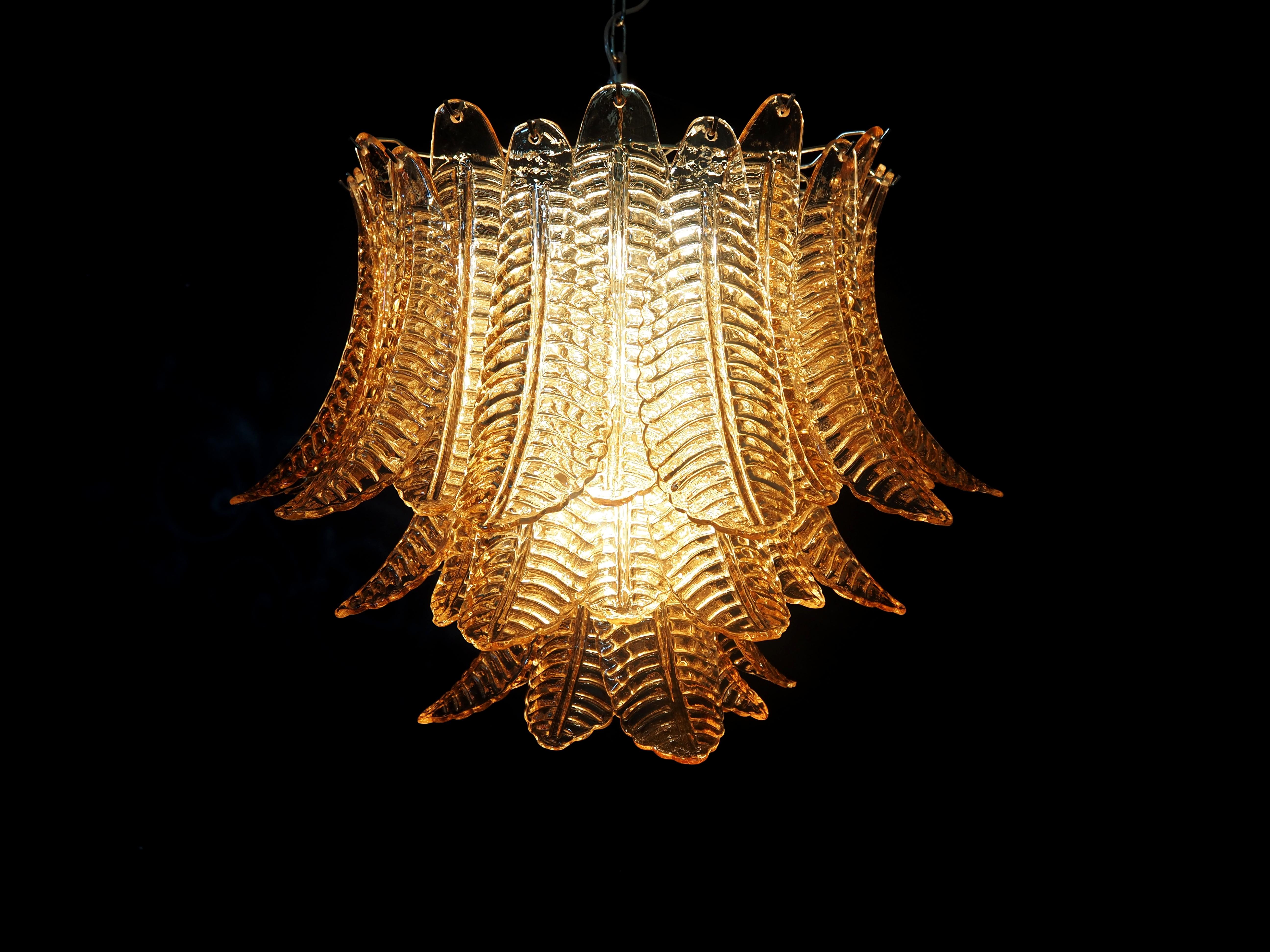 Italian Murano three-Tier  48 AMBER Ferns Glass chandelier For Sale 1