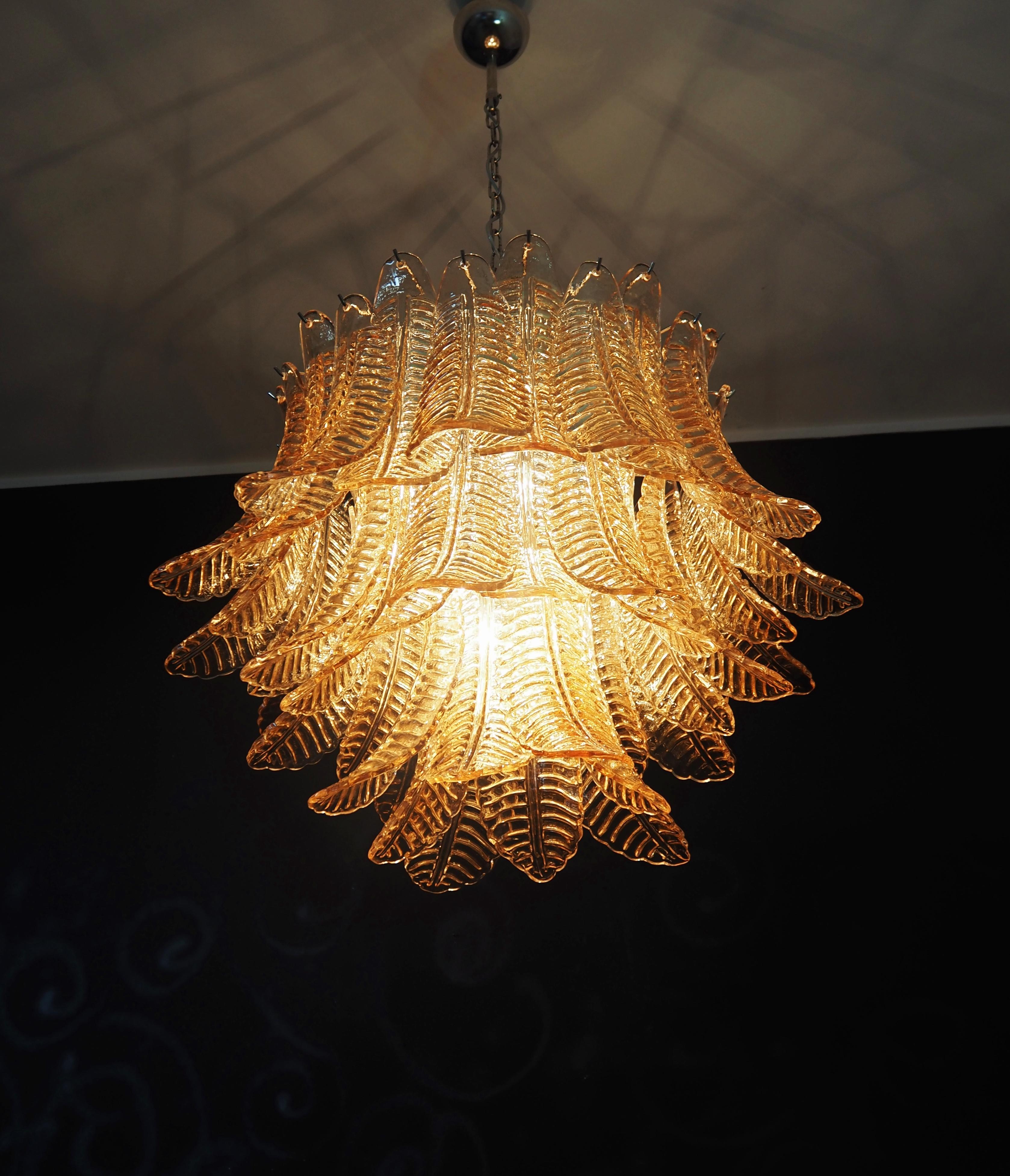 Italian Murano three-Tier  48 AMBER Ferns Glass chandelier For Sale 2