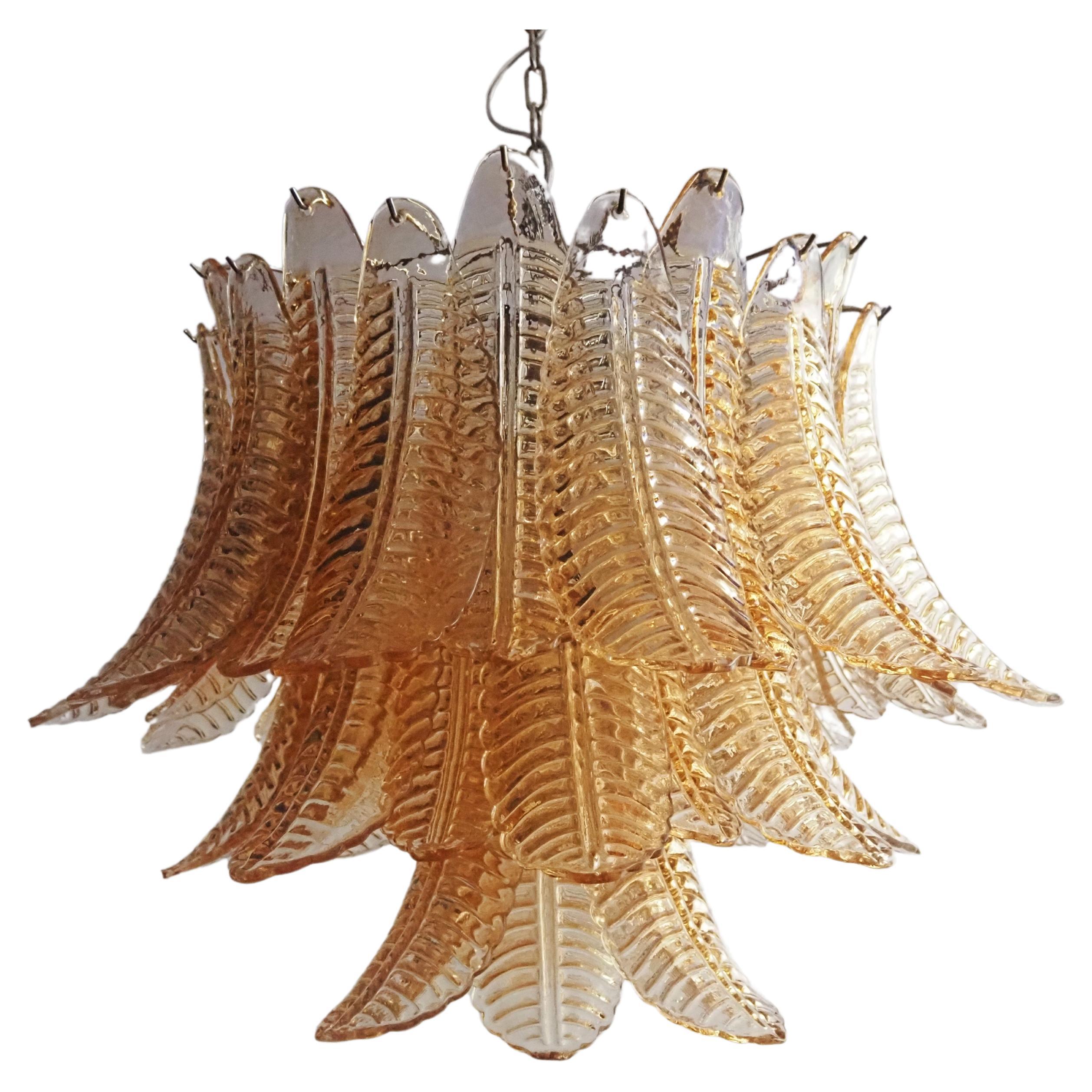 Italian Murano three-Tier  48 AMBER Ferns Glass chandelier For Sale