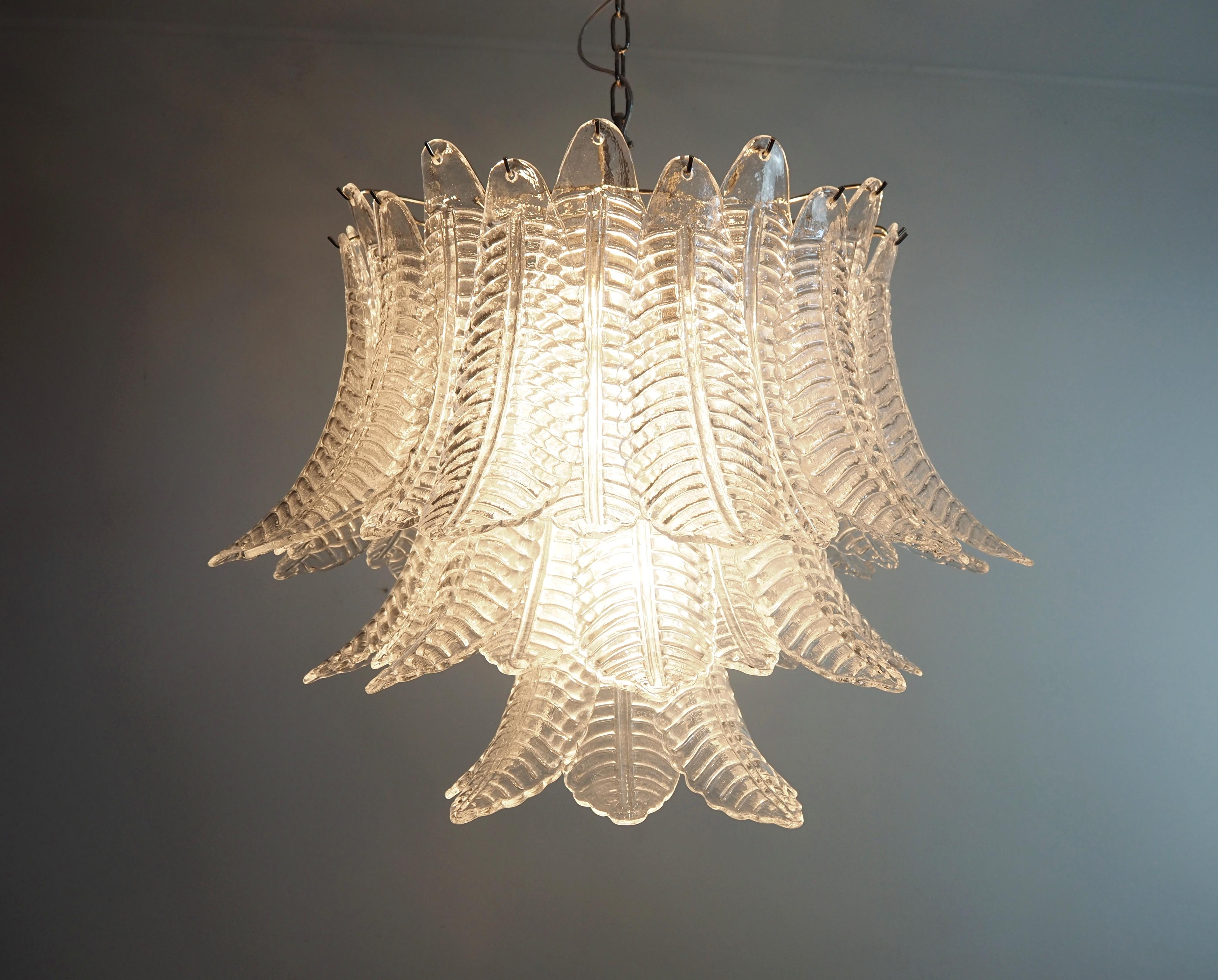 Italian Murano three-Tier  48 transparent Ferns Glass chandelier For Sale 3