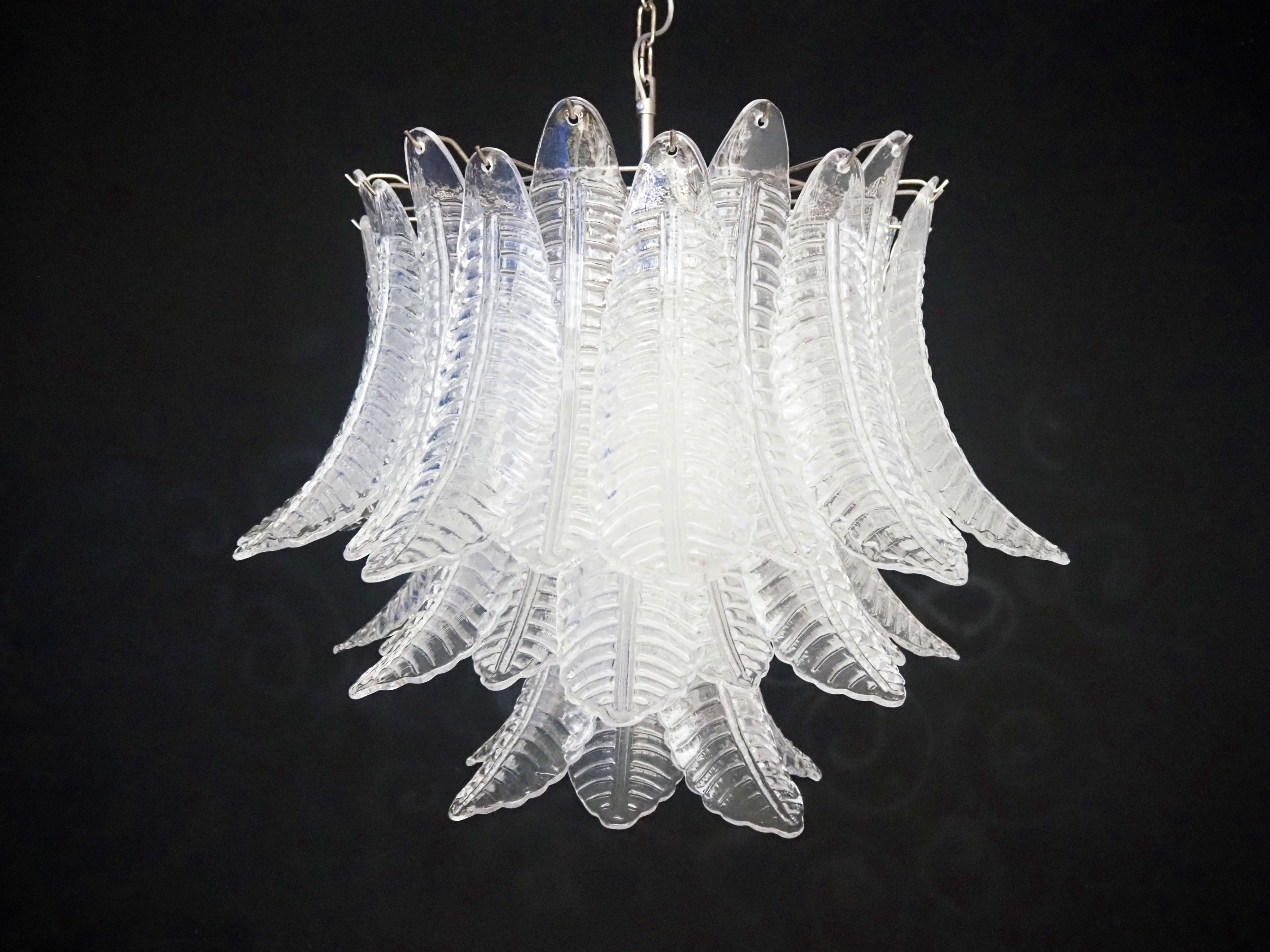 Italian Murano three-Tier  48 transparent Ferns Glass chandelier For Sale 8