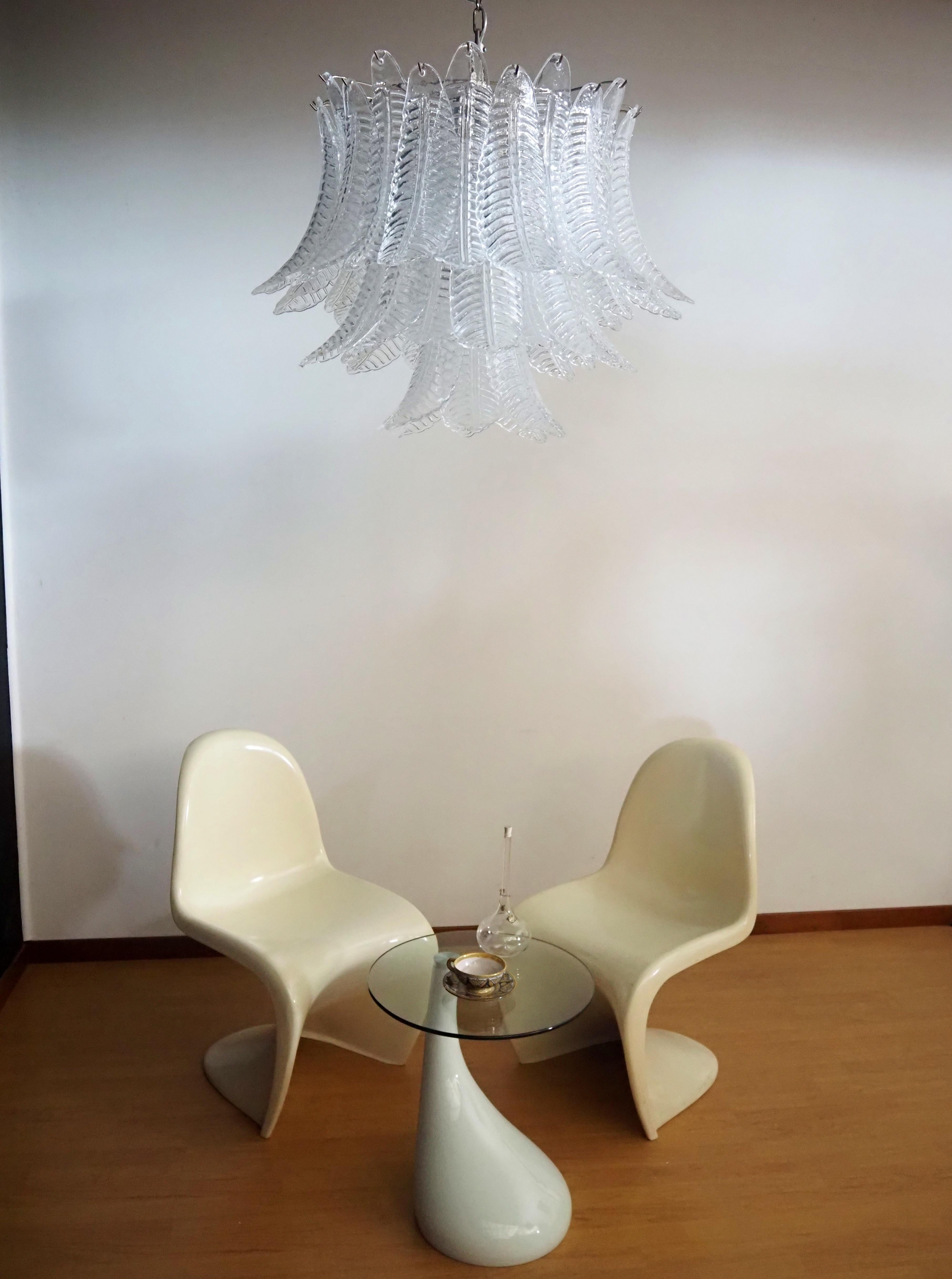 Mid-Century Modern Italian Murano three-Tier  48 transparent Ferns Glass chandelier For Sale