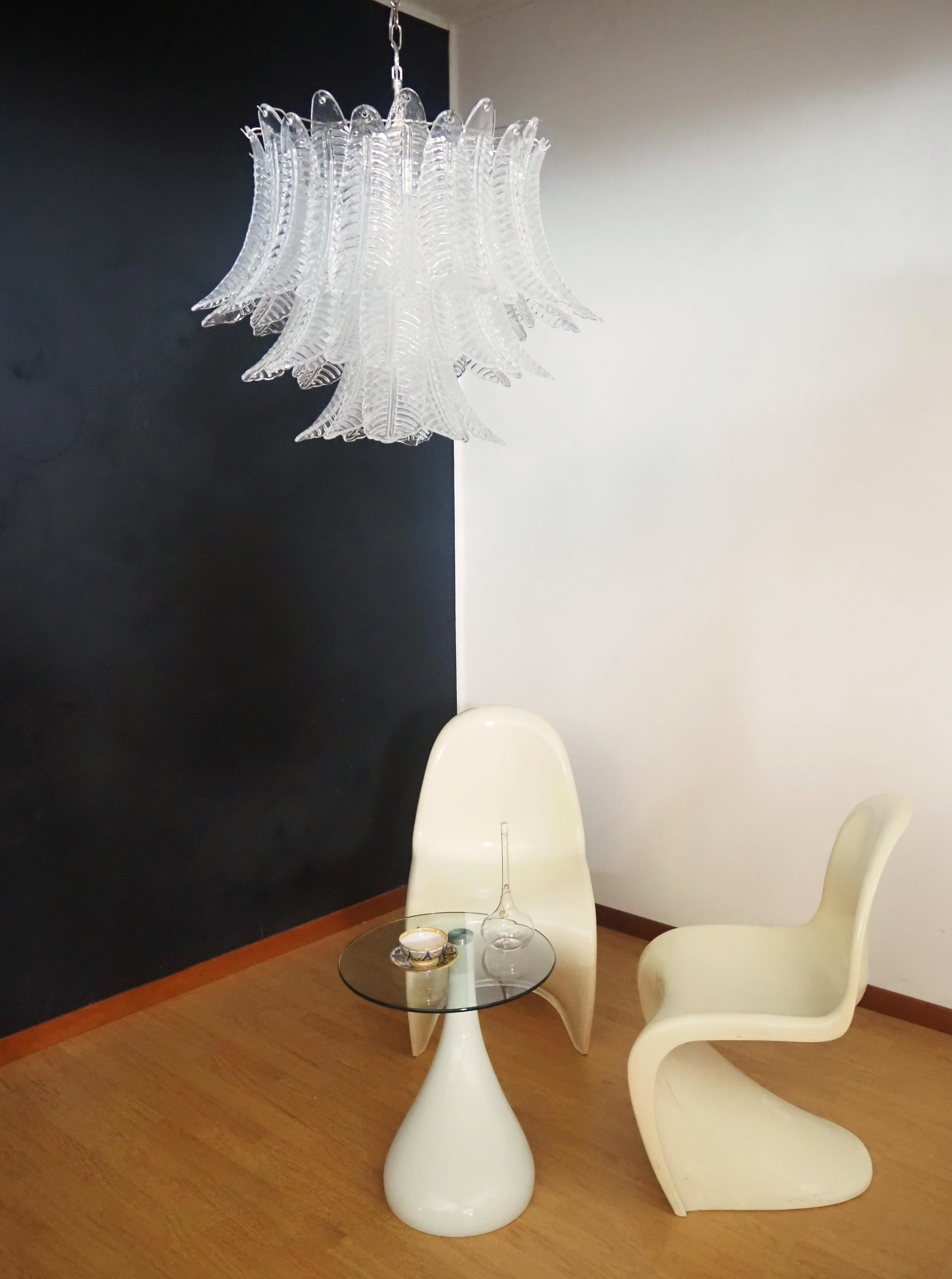 Galvanized Italian Murano three-Tier  48 transparent Ferns Glass chandelier For Sale