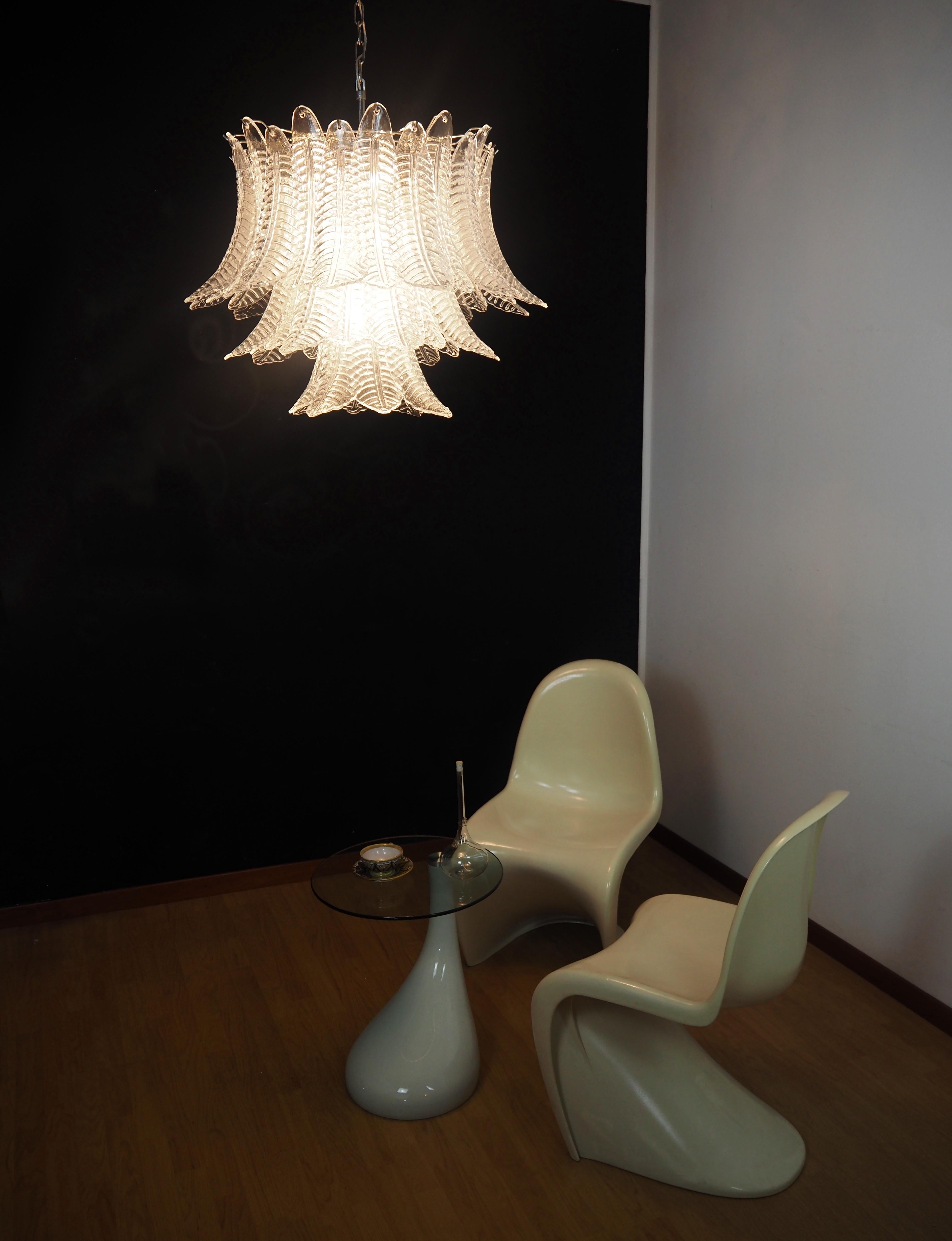 Italian Murano three-Tier  48 transparent Ferns Glass chandelier For Sale 1