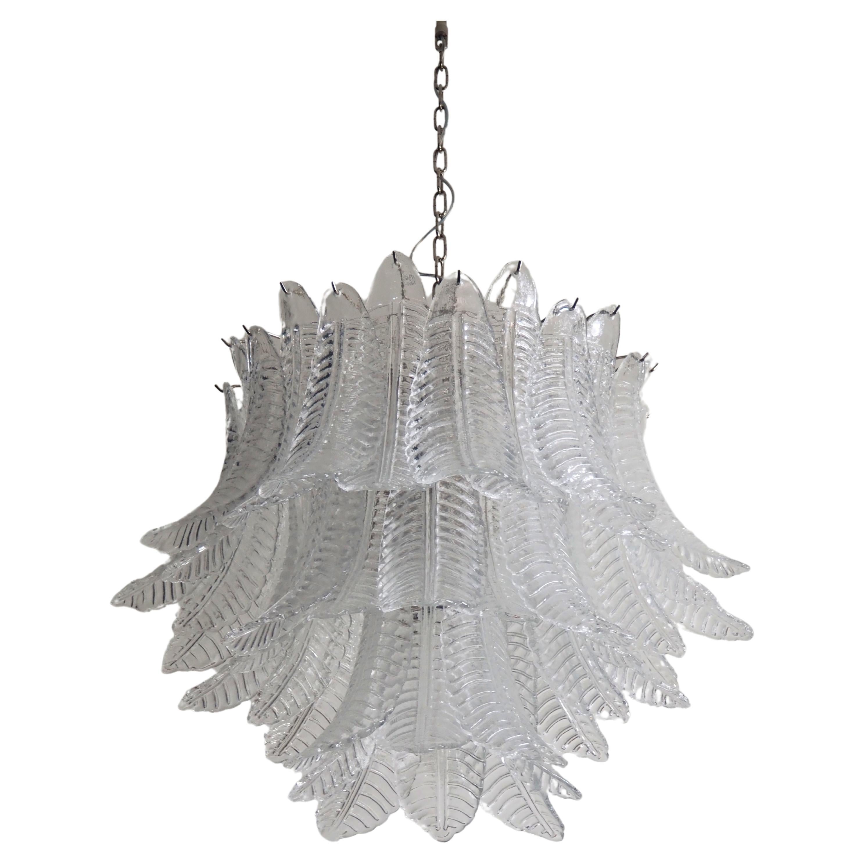 Italian Murano three-Tier  48 transparent Ferns Glass chandelier For Sale