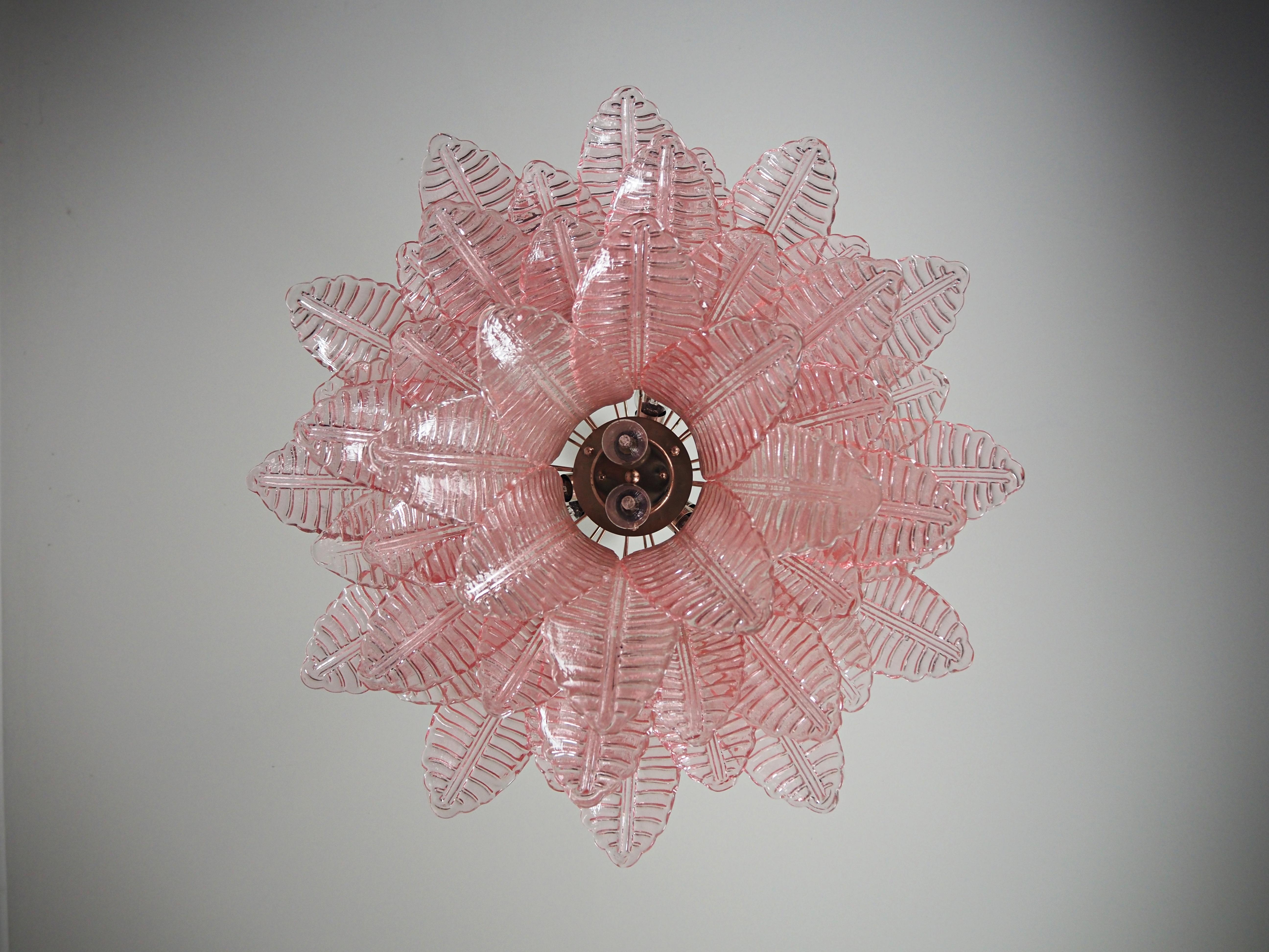 Italian Murano Three-Tier Pink Felci Glass Chandelier For Sale 7