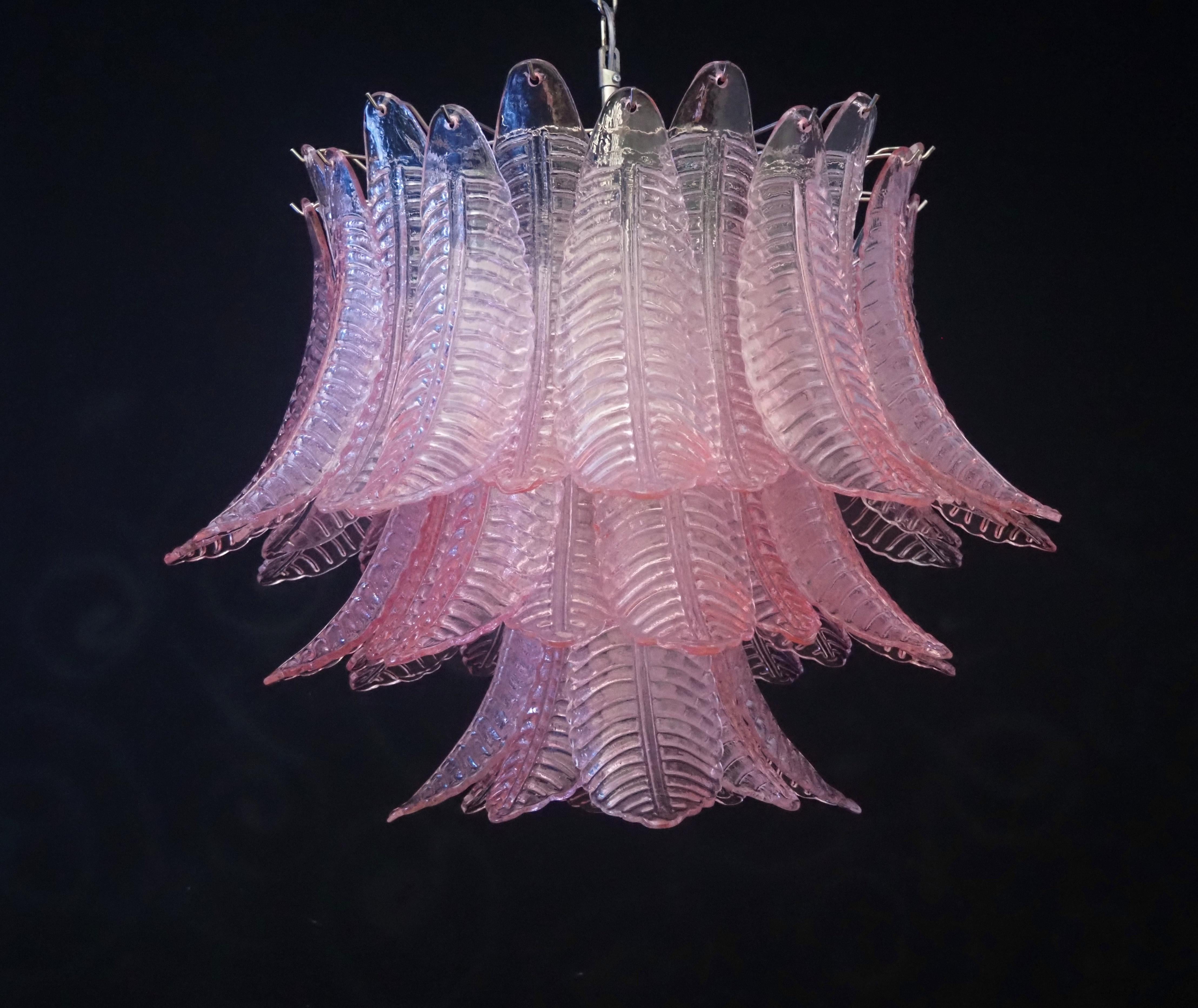Italian Murano Three-Tier Pink Felci Glass Chandelier For Sale 8