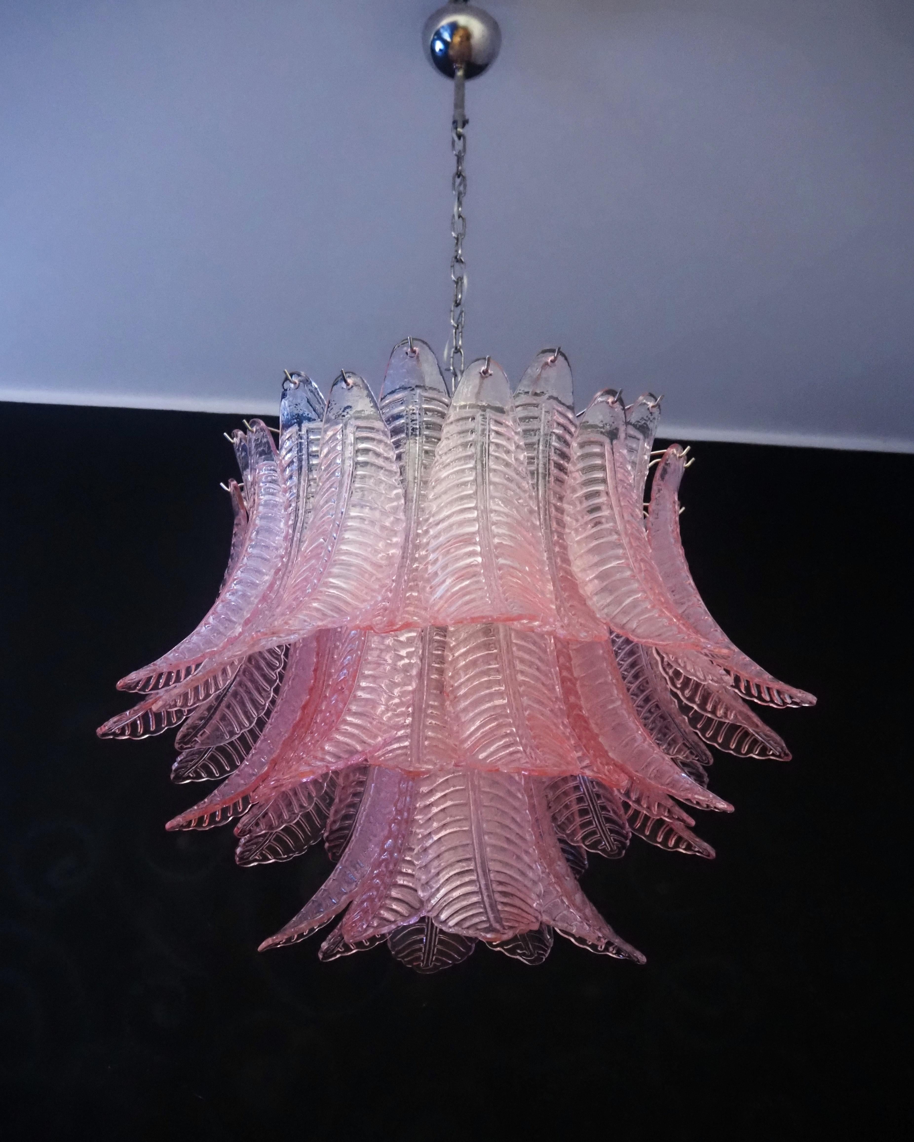 Italian Murano Three-Tier Pink Felci Glass Chandelier For Sale 9
