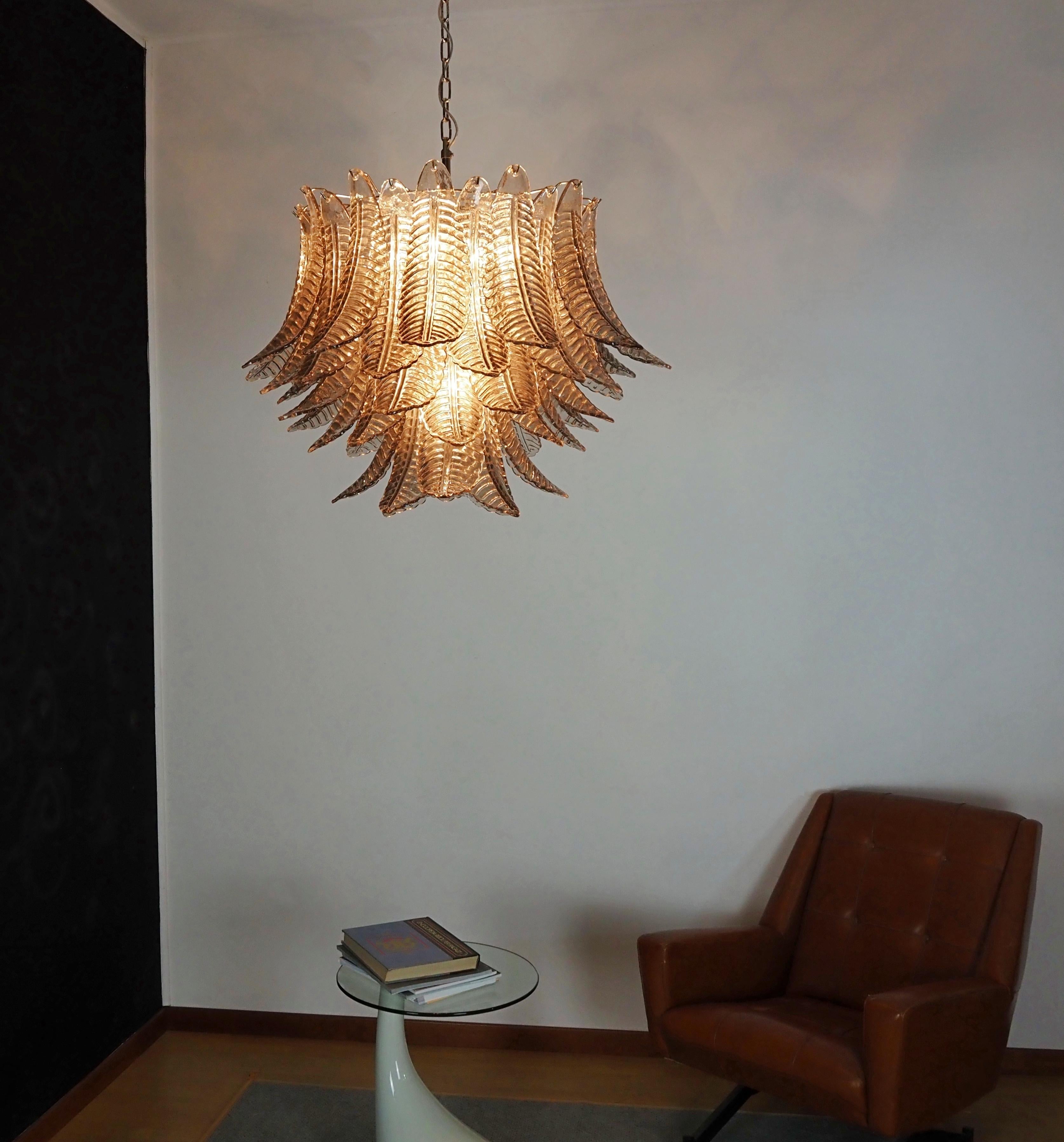 Italian Murano three-tier SMOKED Ferns Glass chandelier For Sale 3