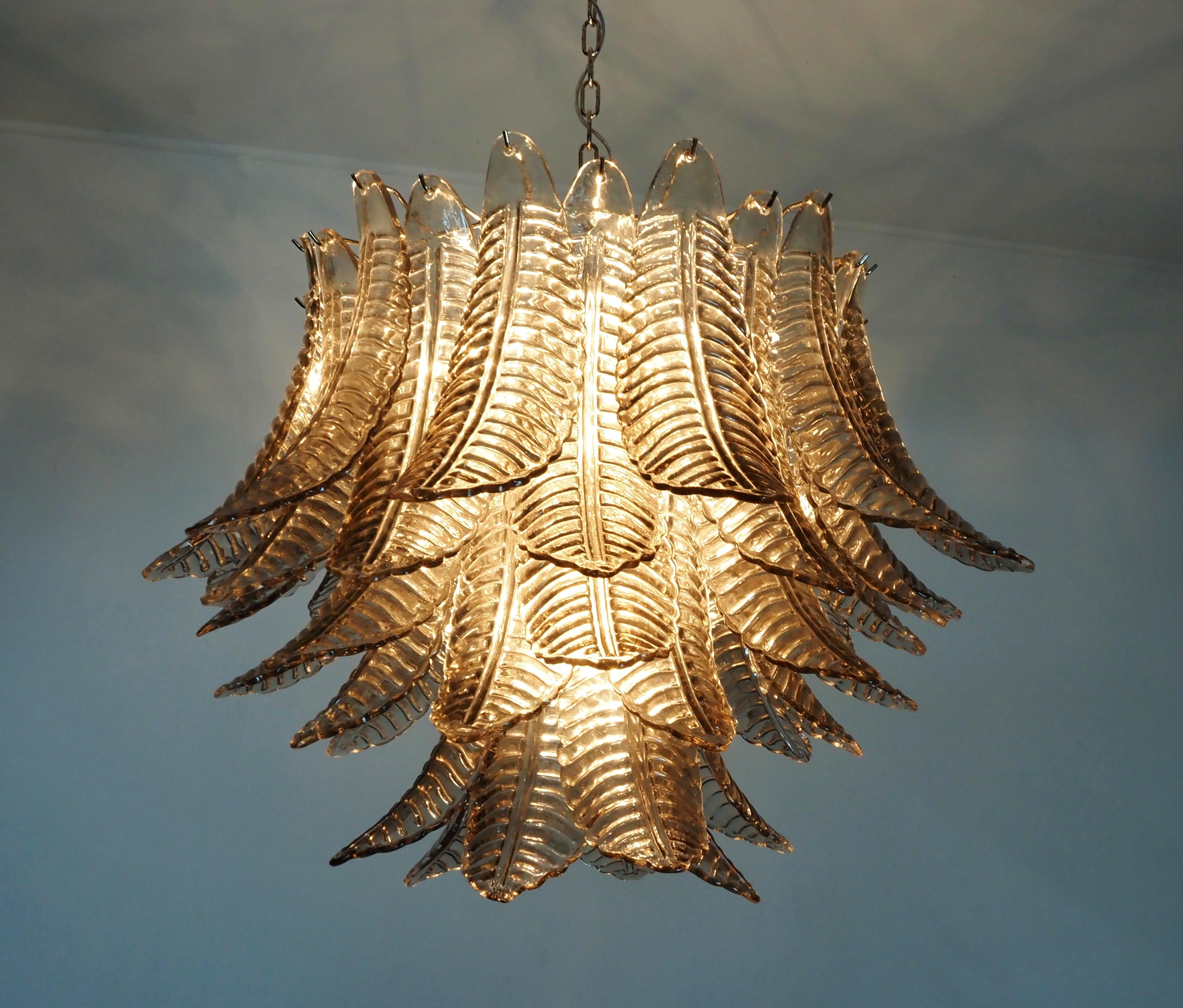 Italian Murano three-tier SMOKED Ferns Glass chandelier For Sale 4