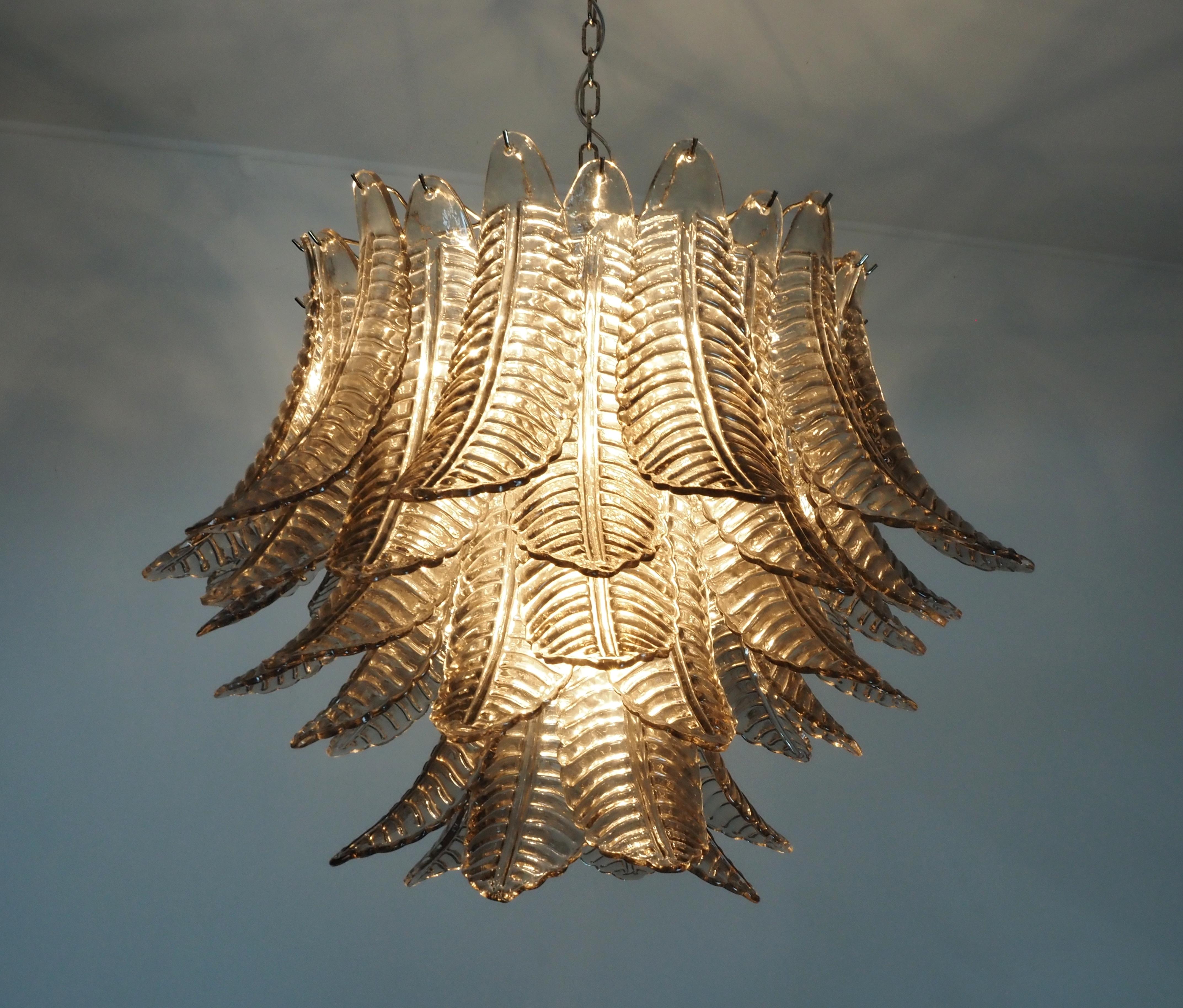 Italian Murano three-tier SMOKED Ferns Glass chandelier 8