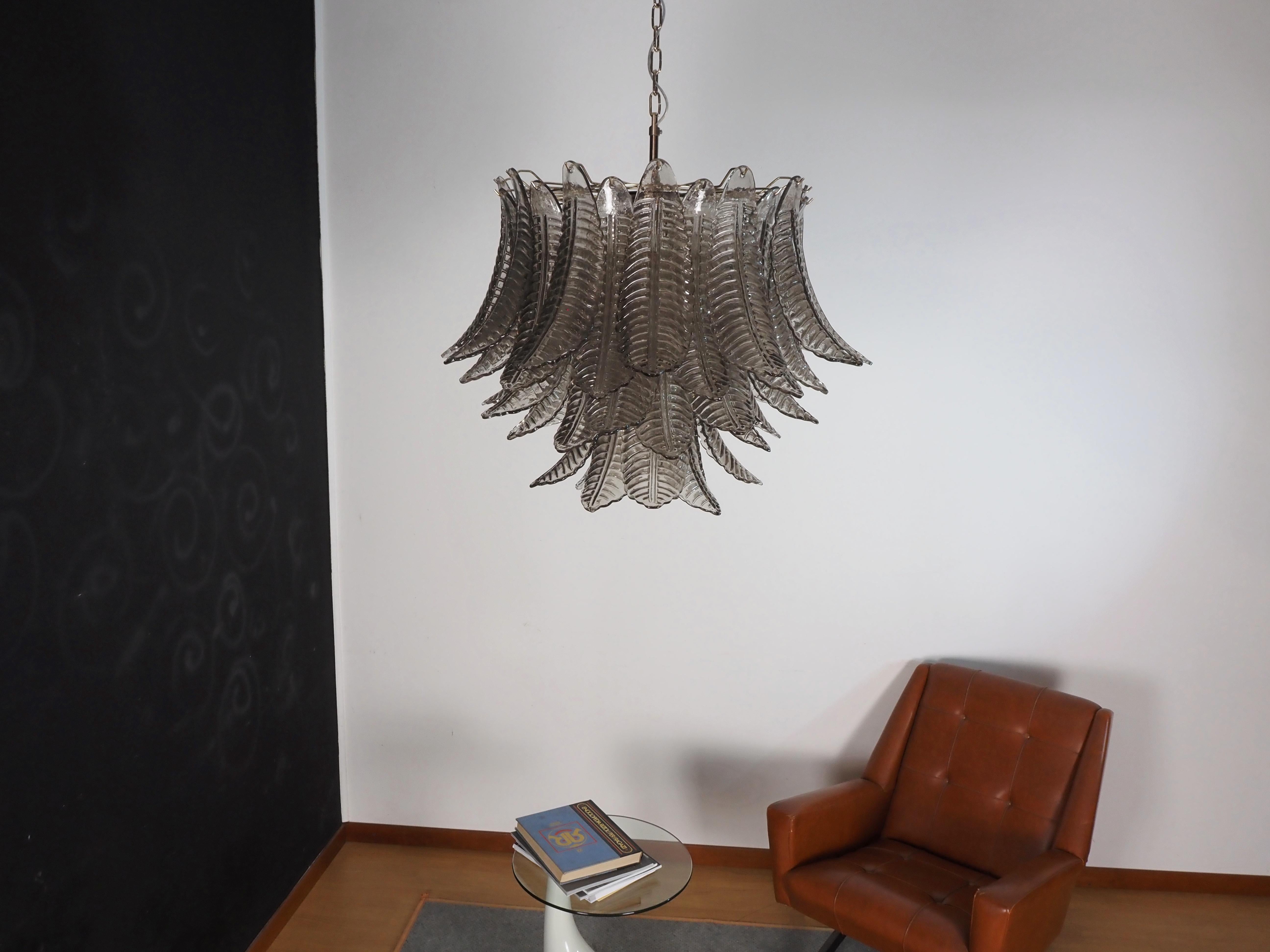 Mid-Century Modern Italian Murano three-tier SMOKED Ferns Glass chandelier