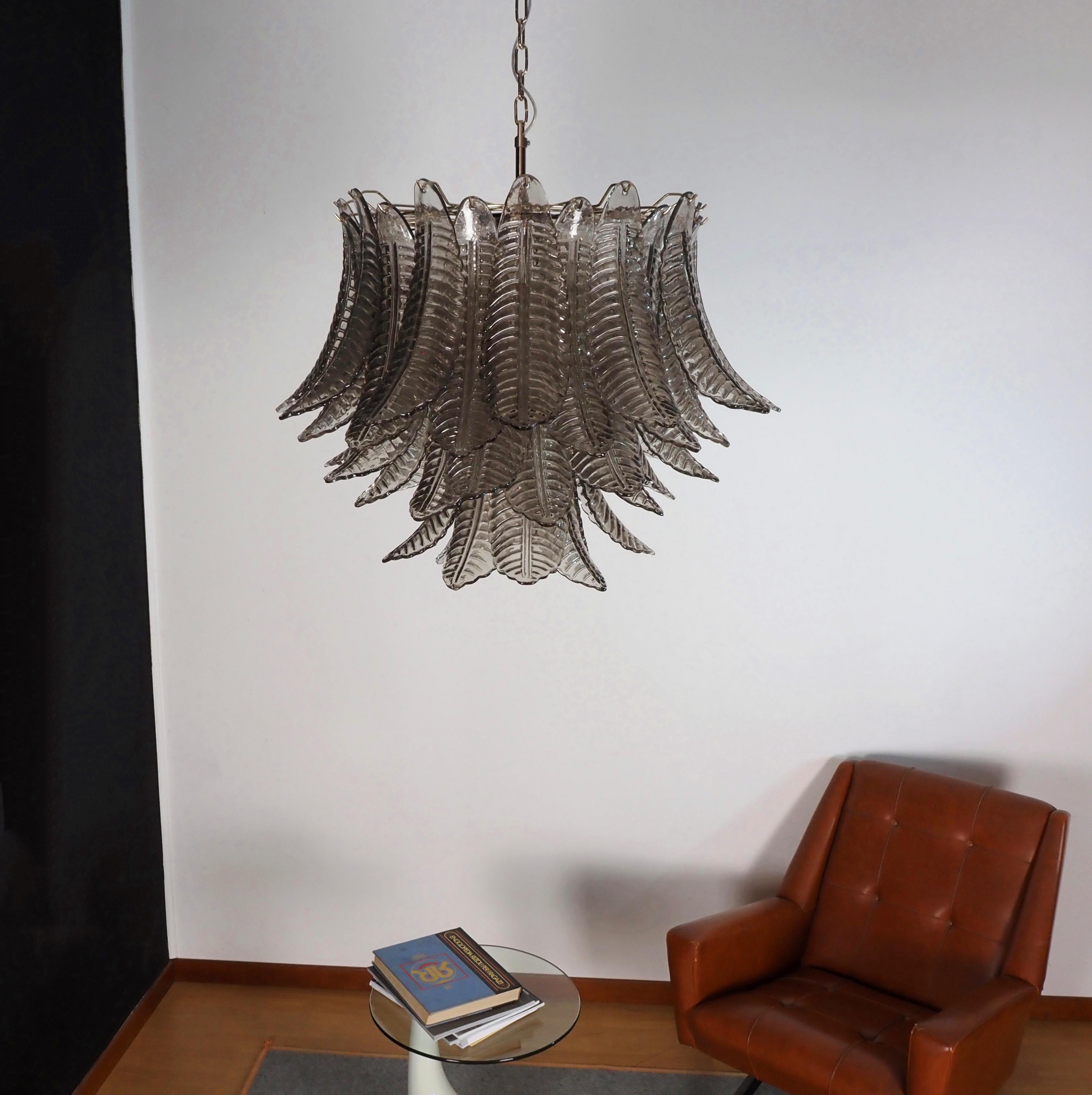 Mid-Century Modern Italian Murano three-tier SMOKED Ferns Glass chandelier For Sale