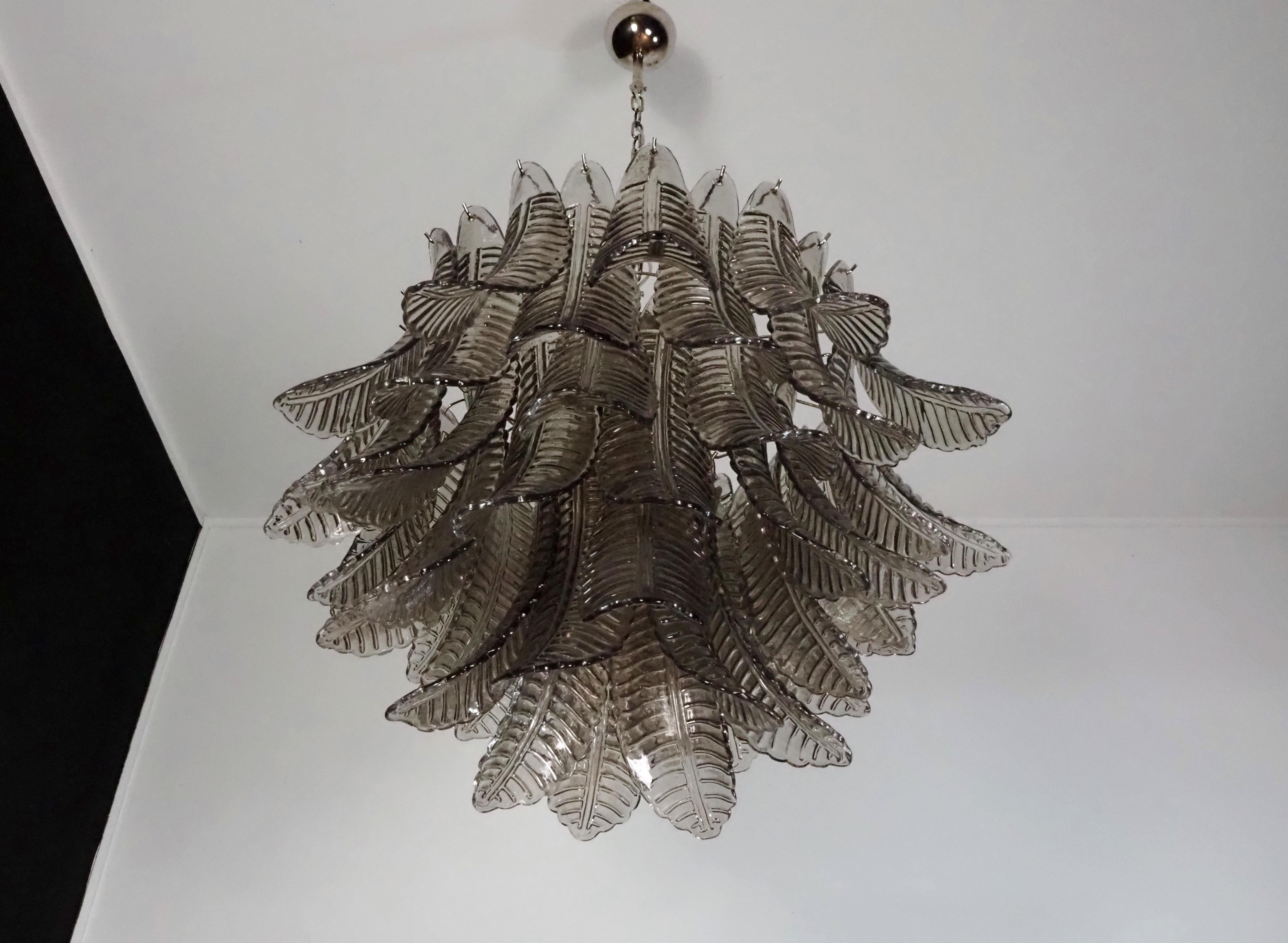 Galvanized Italian Murano three-tier SMOKED Ferns Glass chandelier