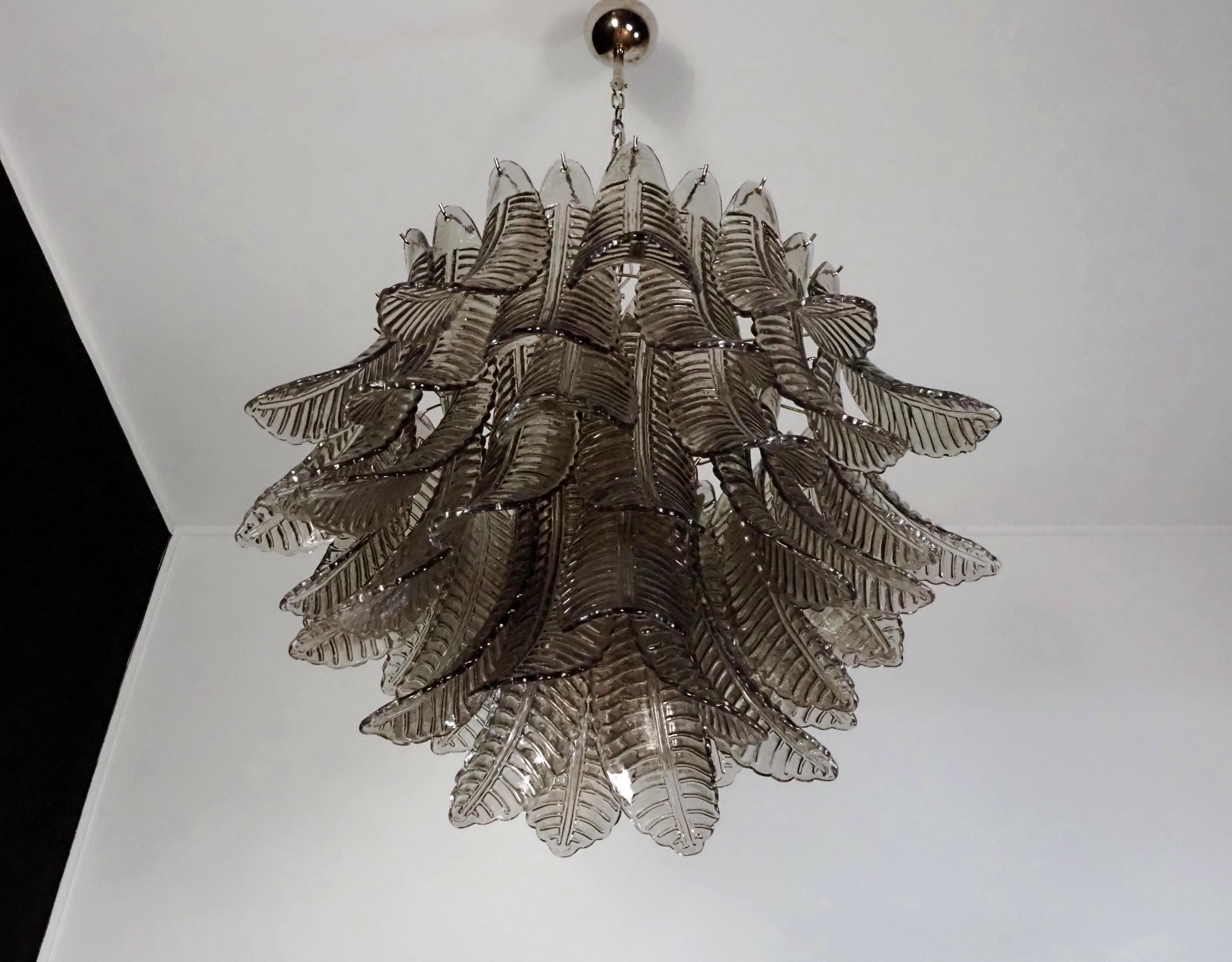Galvanized Italian Murano three-tier SMOKED Ferns Glass chandelier For Sale