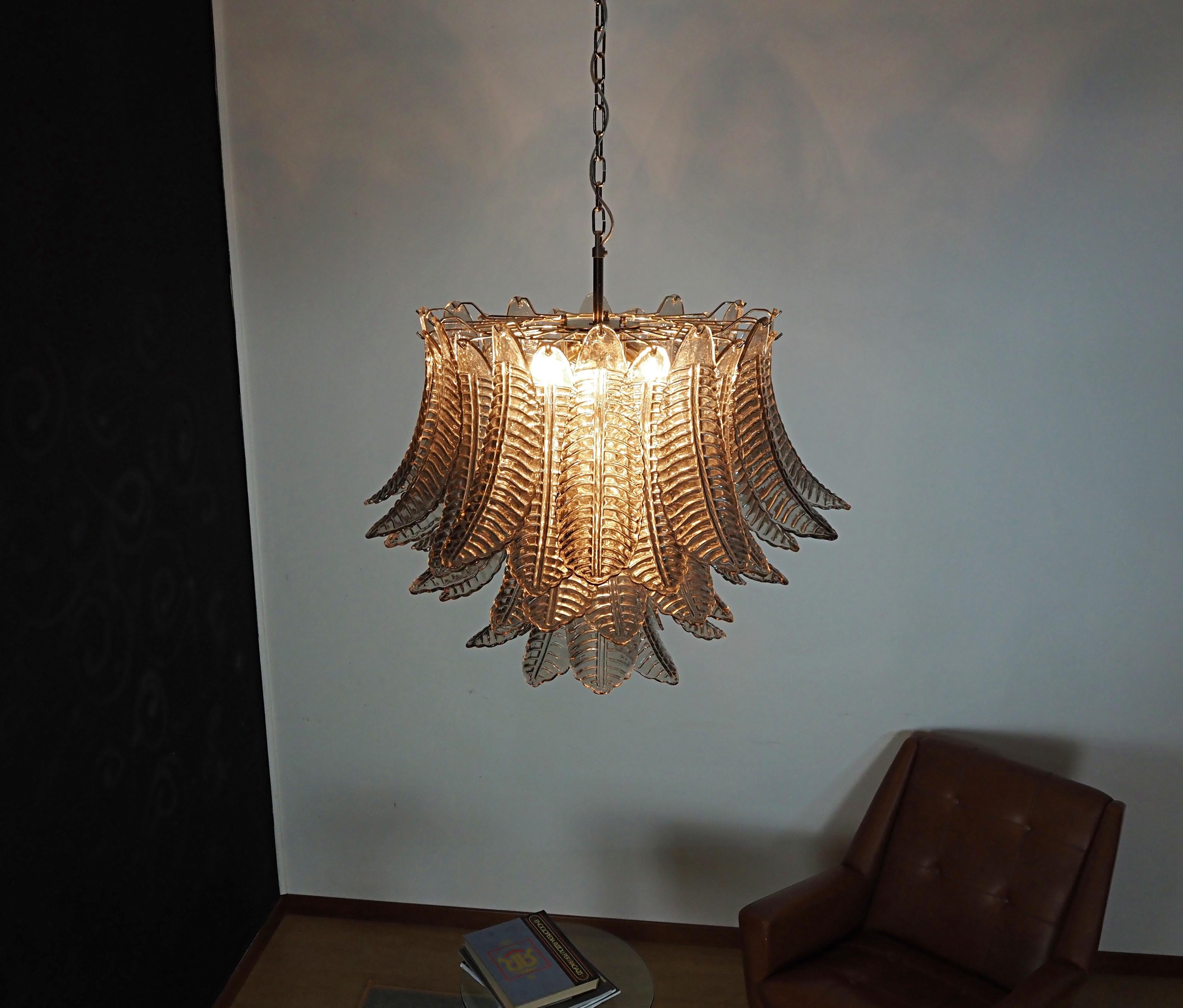 Italian Murano three-tier SMOKED Ferns Glass chandelier In Good Condition In Gaiarine Frazione Francenigo (TV), IT