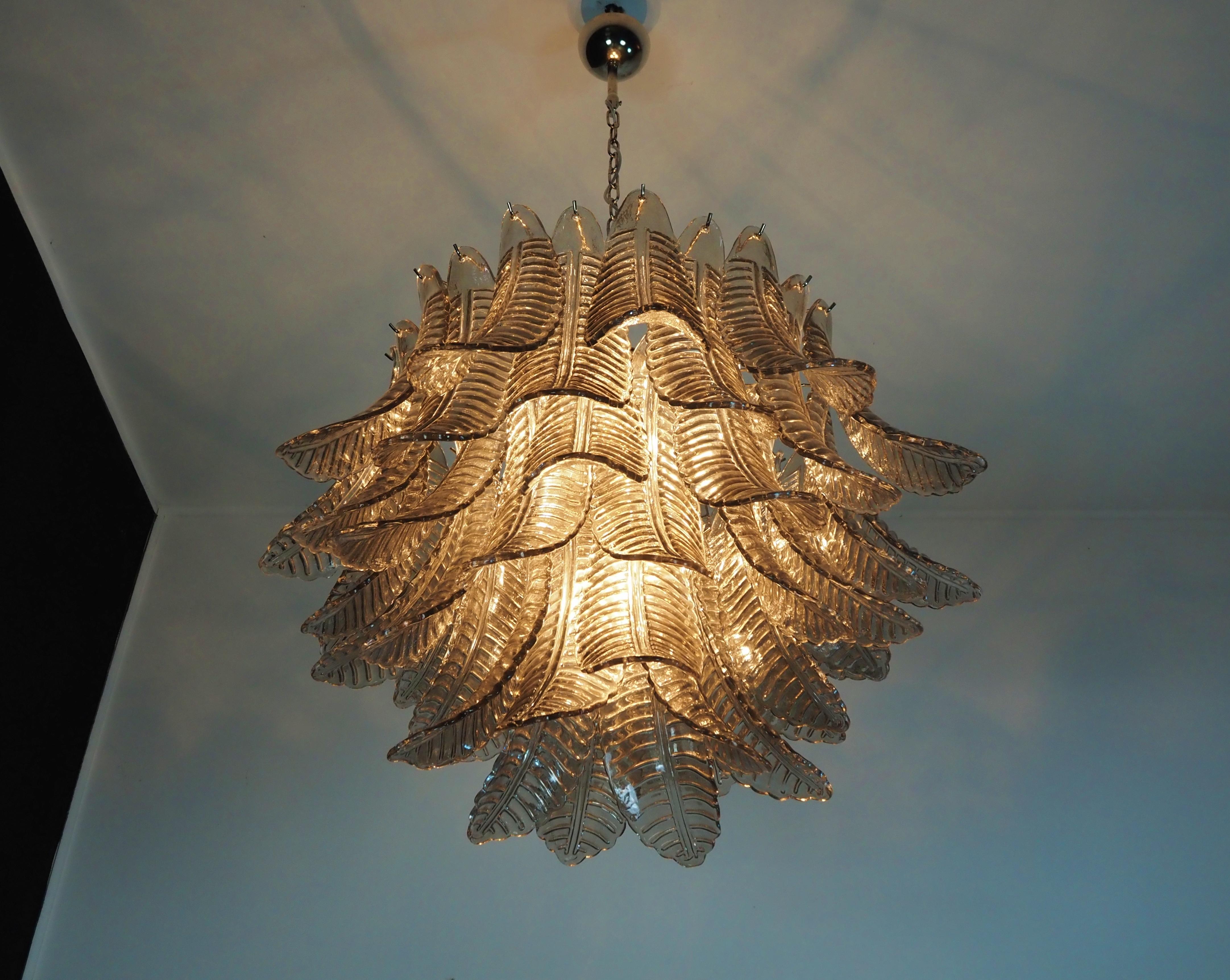 20th Century Italian Murano three-tier SMOKED Ferns Glass chandelier