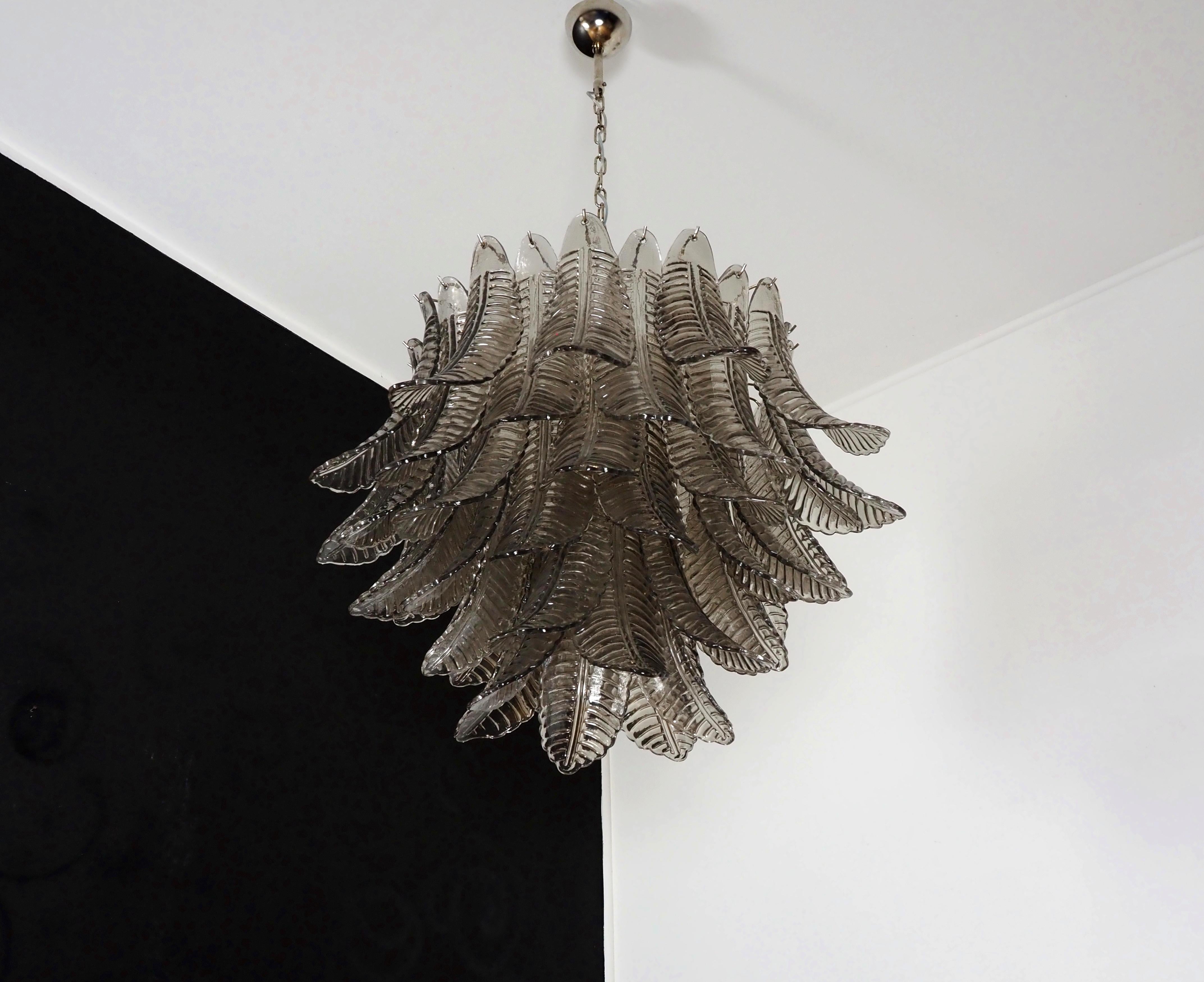 20th Century Italian Murano three-tier SMOKED Ferns Glass chandelier For Sale