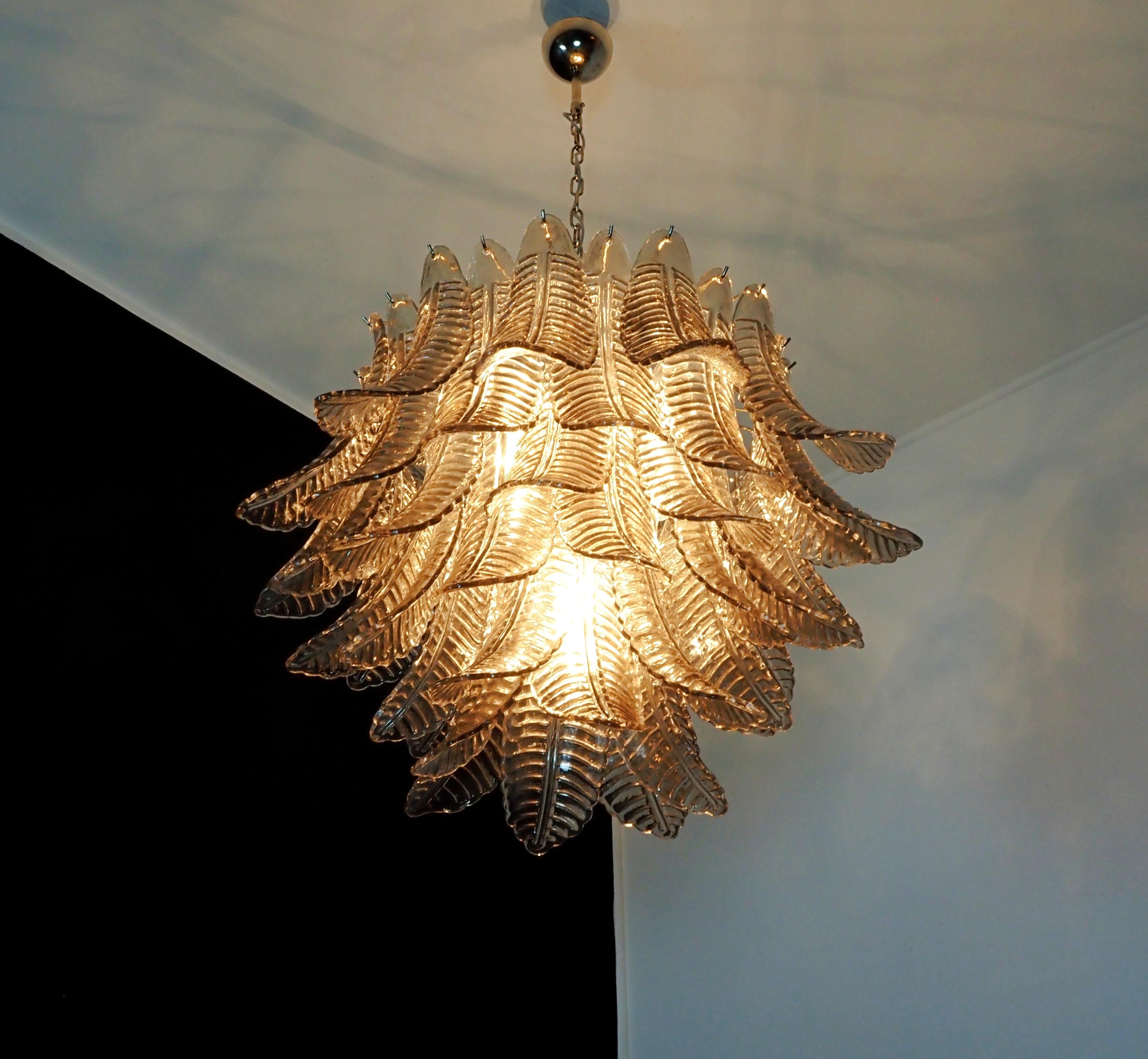 Italian Murano three-tier SMOKED Ferns Glass chandelier For Sale 2