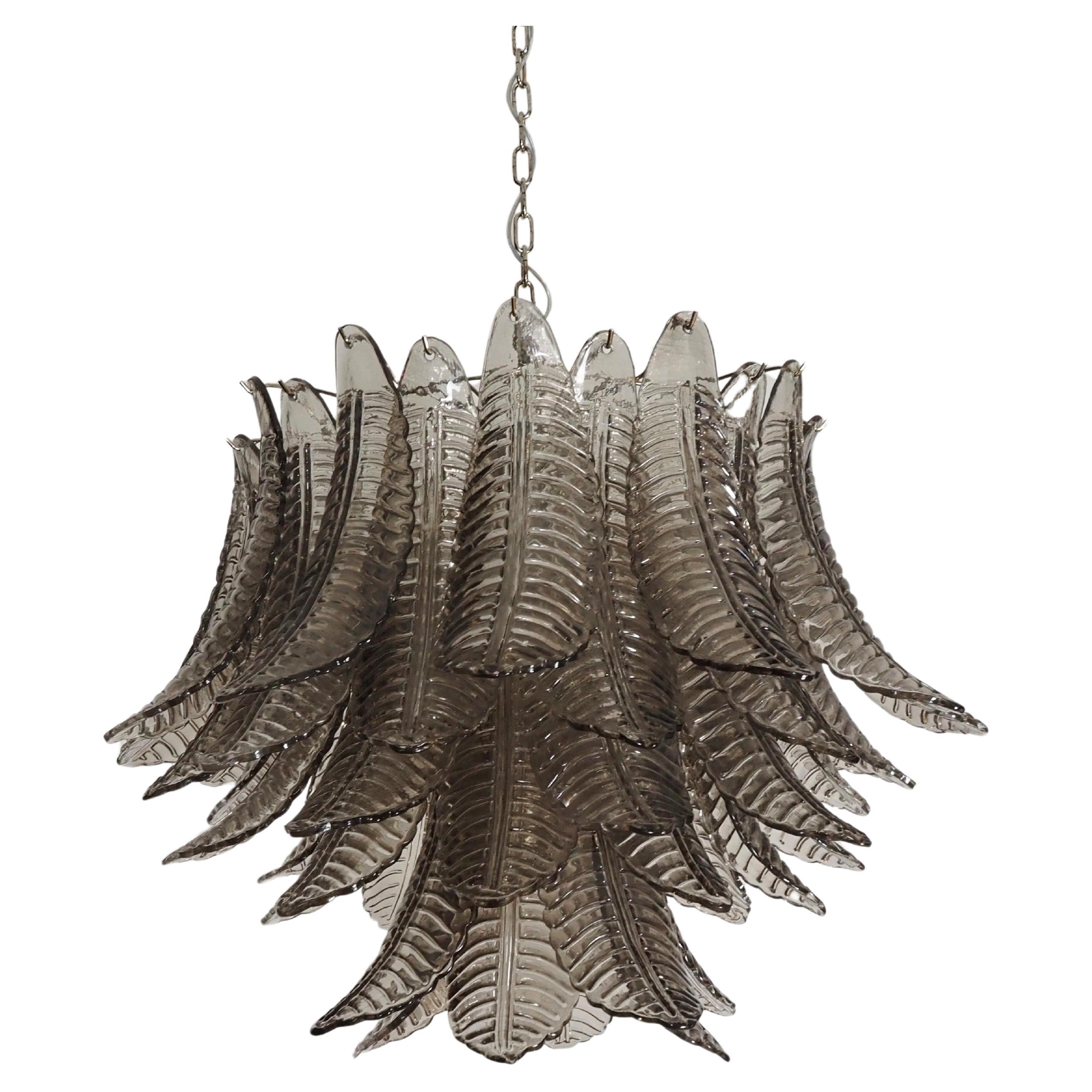 Italian Murano three-tier SMOKED Ferns Glass chandelier For Sale