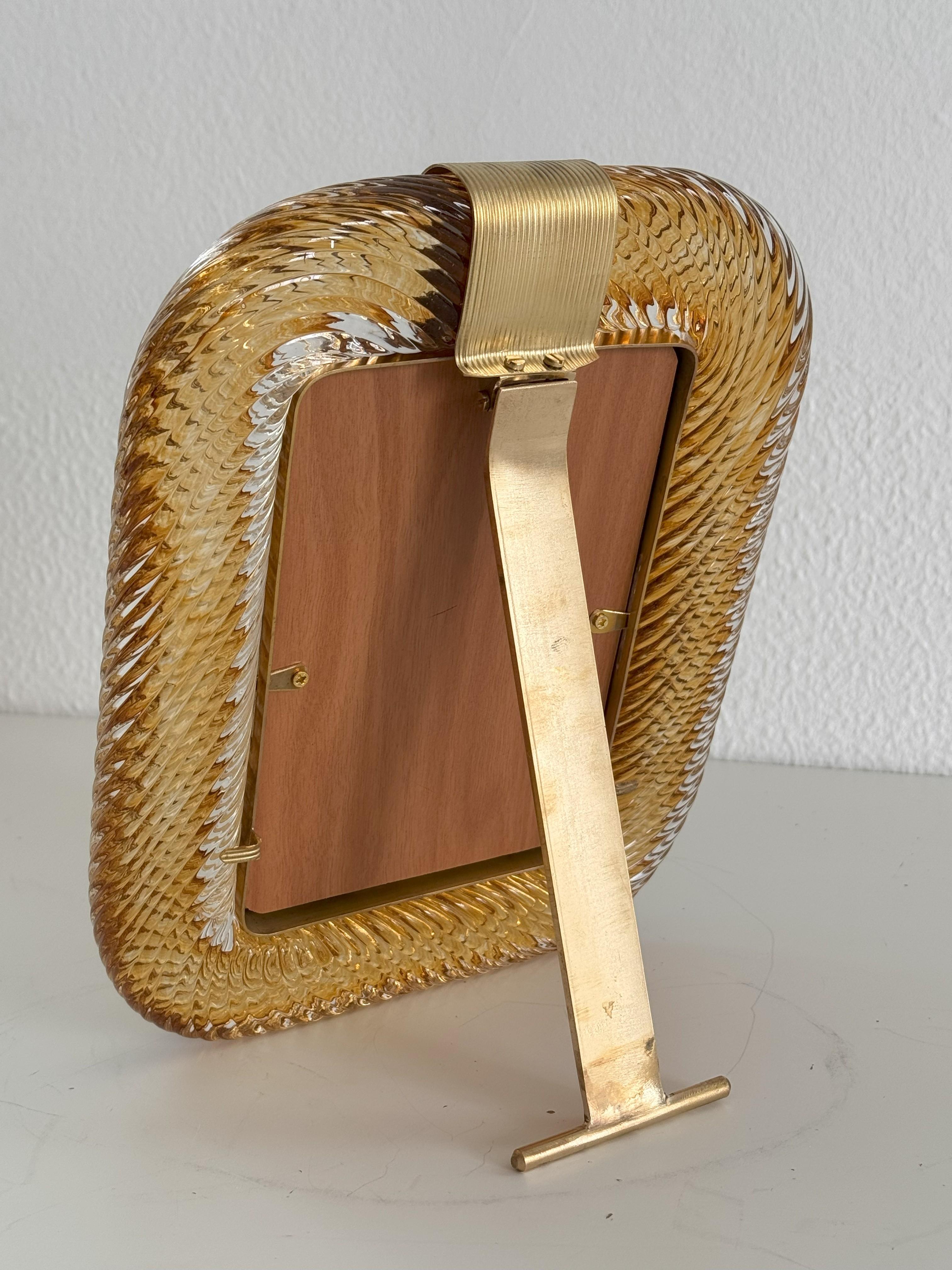 Italian Murano Twist Glass Picture Frame in Barovier Toso Style For Sale 3