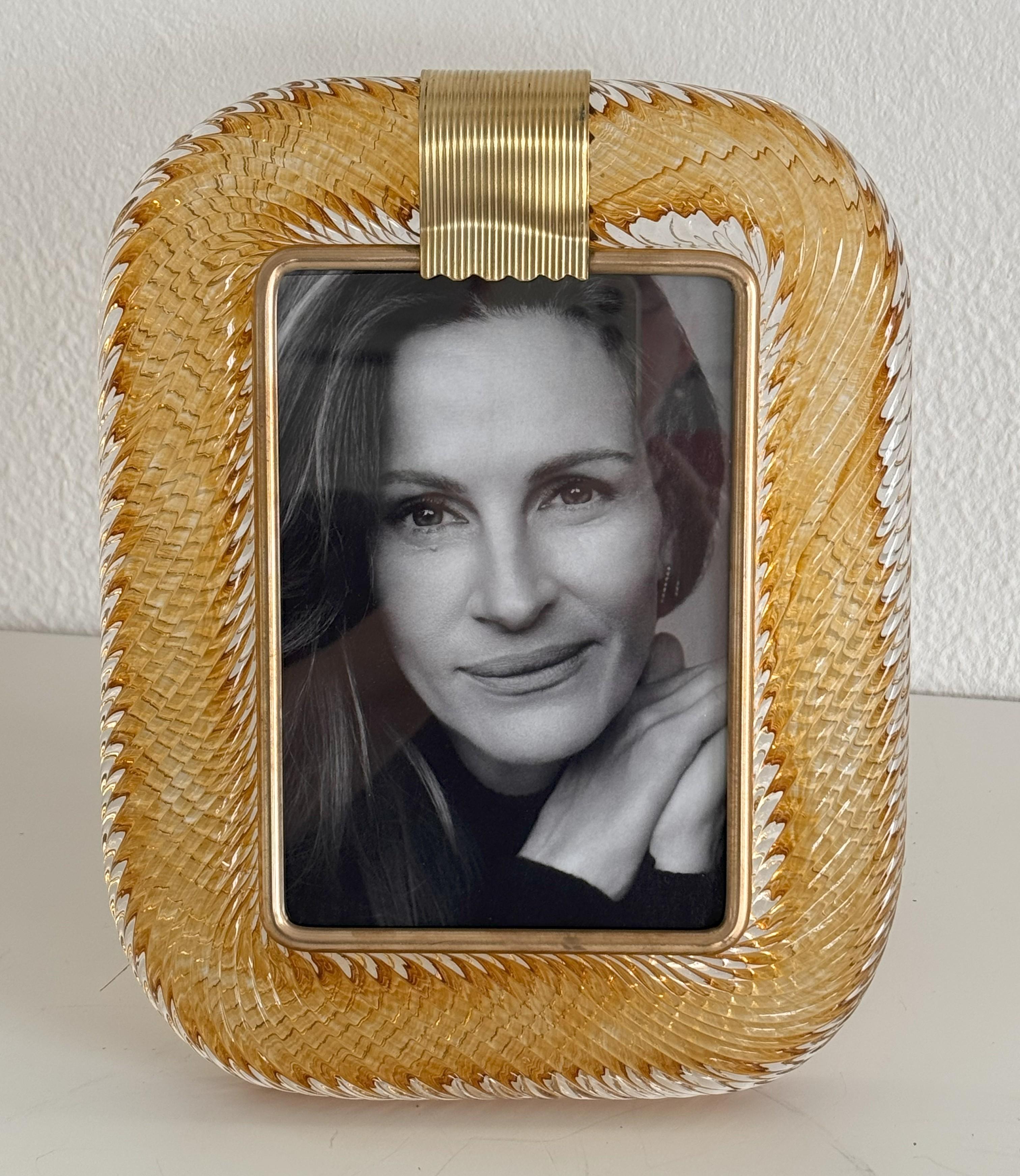 Mid-Century Modern Italian Murano Twist Glass Picture Frame in Barovier Toso Style For Sale