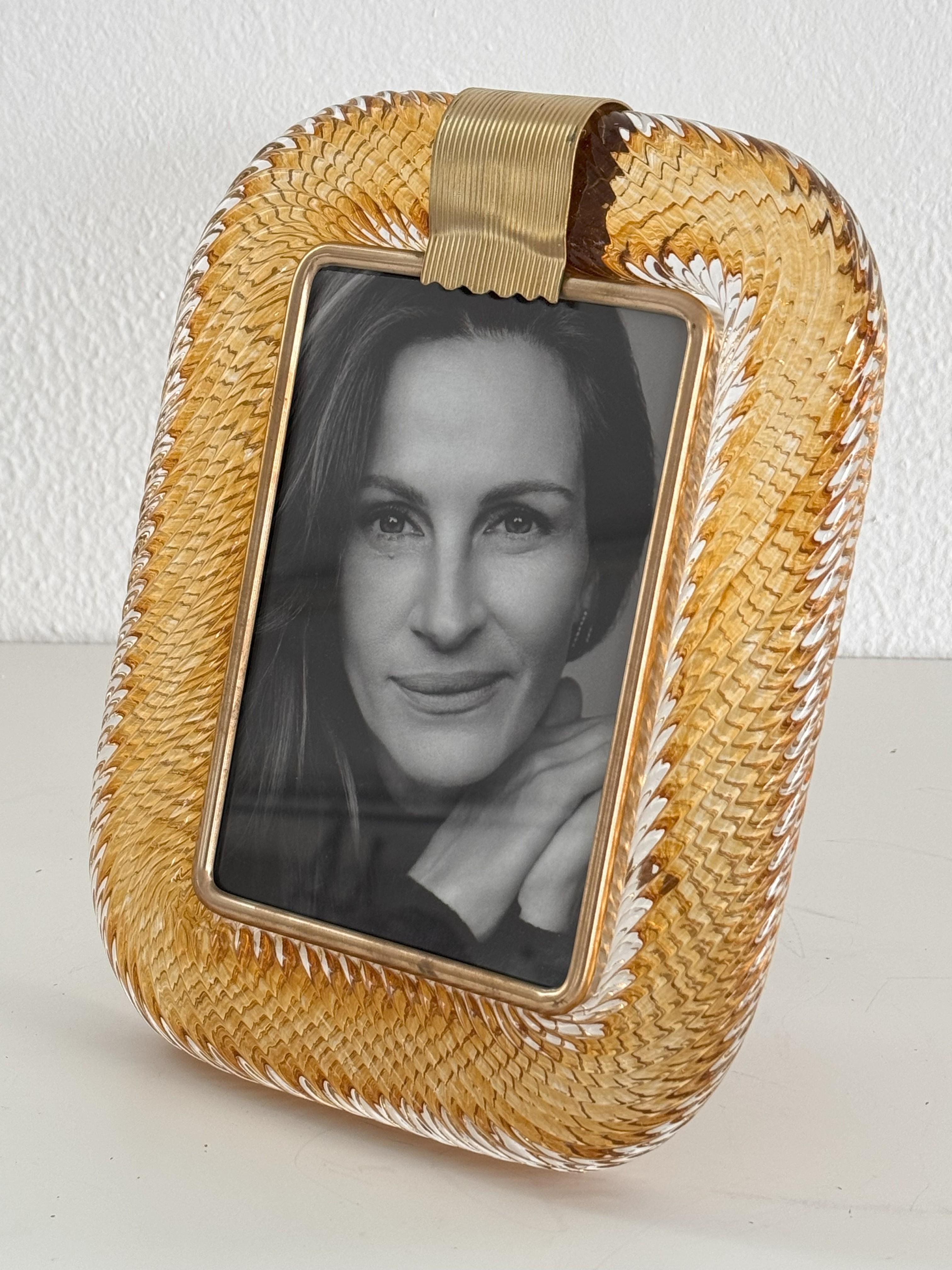Murano Glass Italian Murano Twist Glass Picture Frame in Barovier Toso Style For Sale