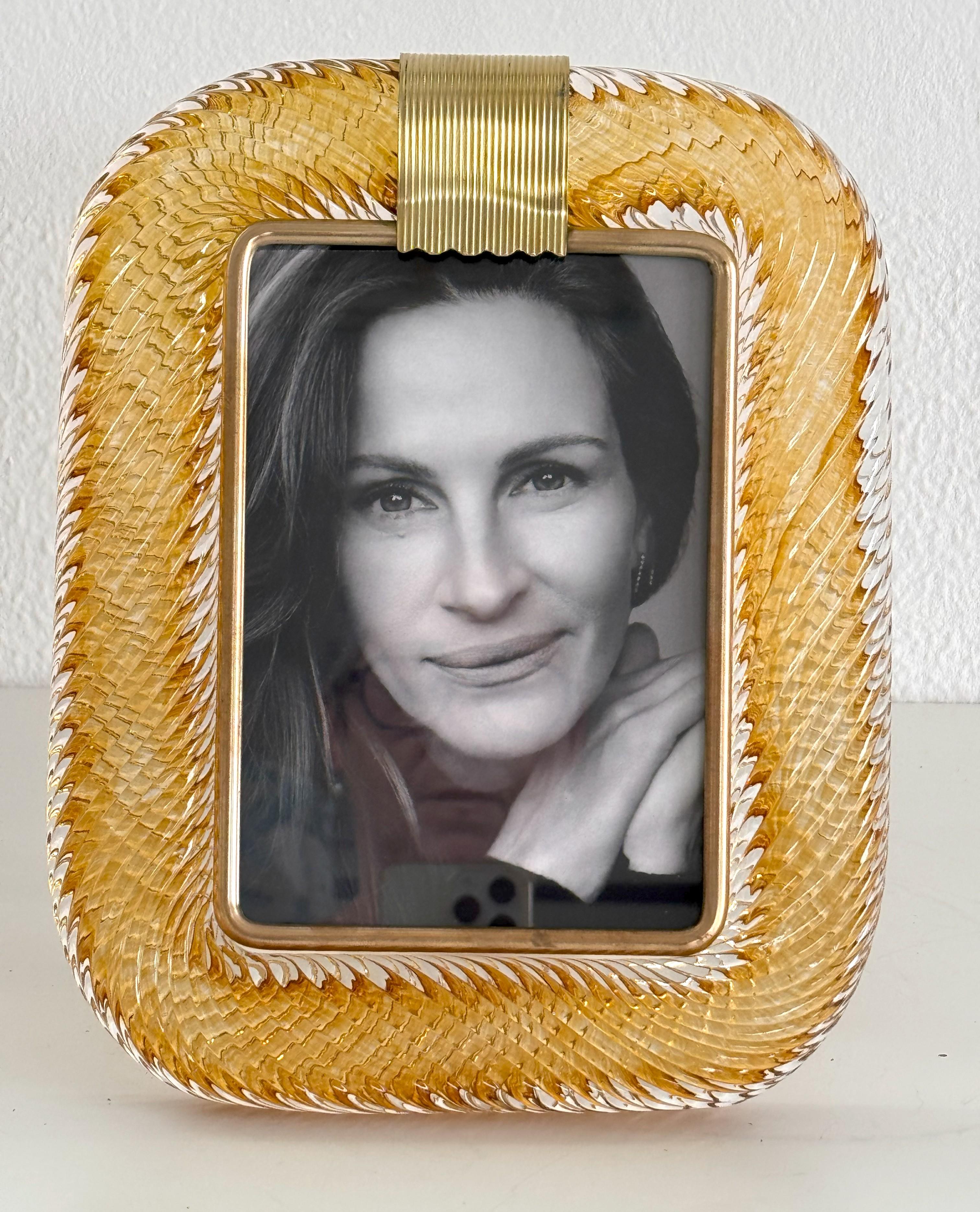 Italian Murano Twist Glass Picture Frame in Barovier Toso Style For Sale 1