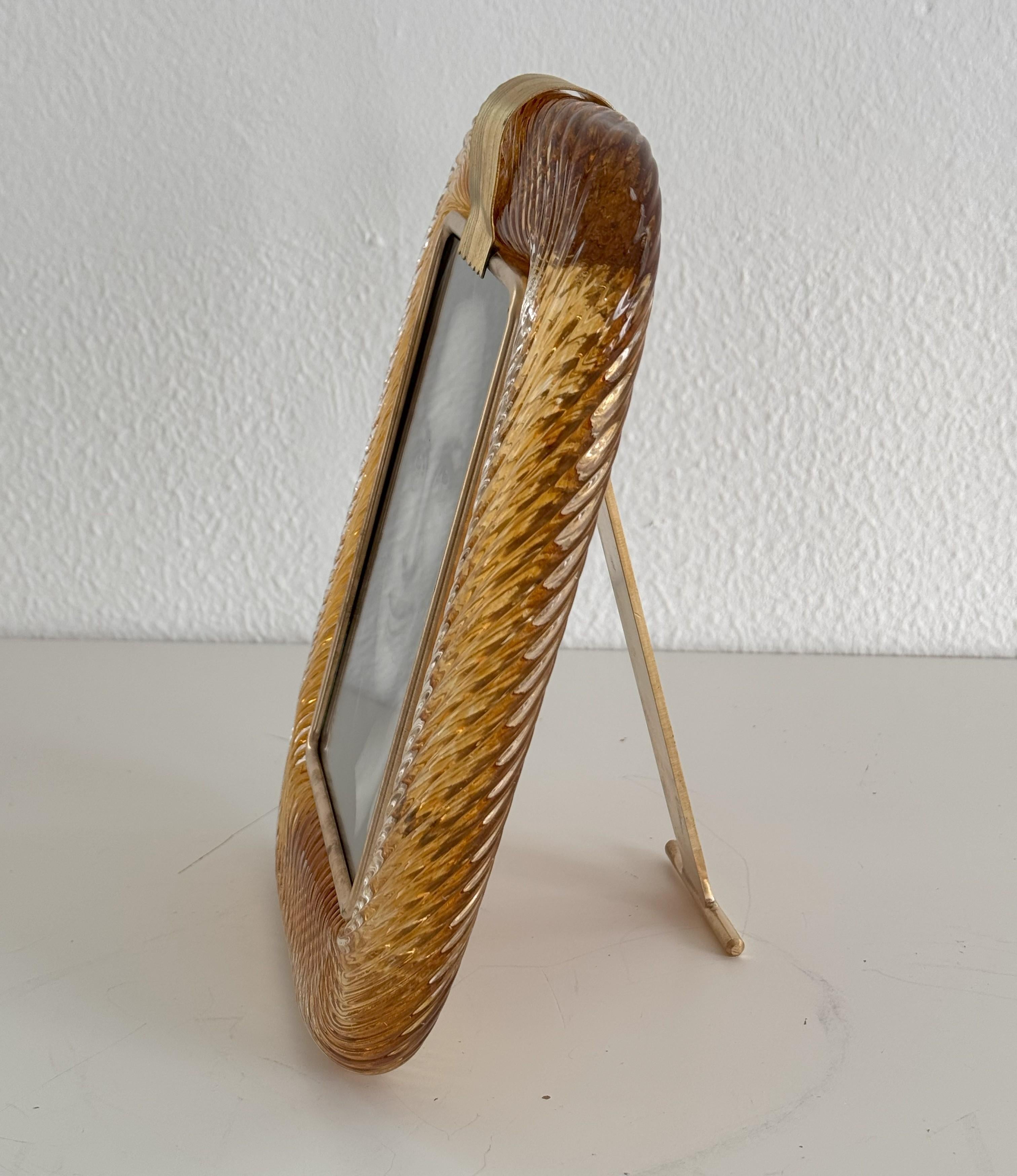 Italian Murano Twist Glass Picture Frame in Barovier Toso Style For Sale 2