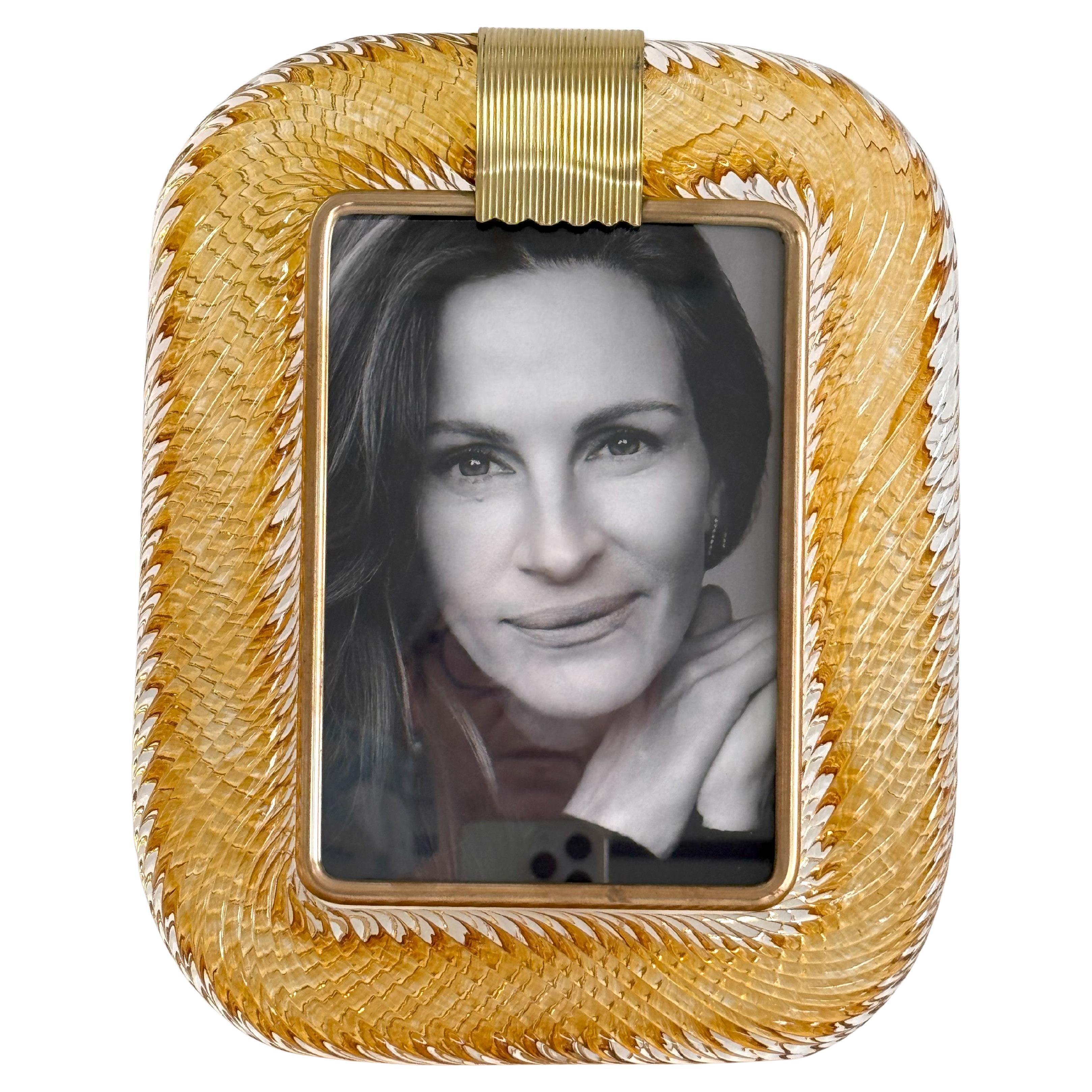 Italian Murano Twist Glass Picture Frame in Barovier Toso Style For Sale