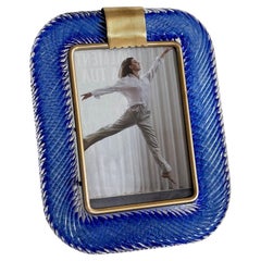 Italian Murano Twist Glass Picture Frame in Blue in Barovier & Toso Style