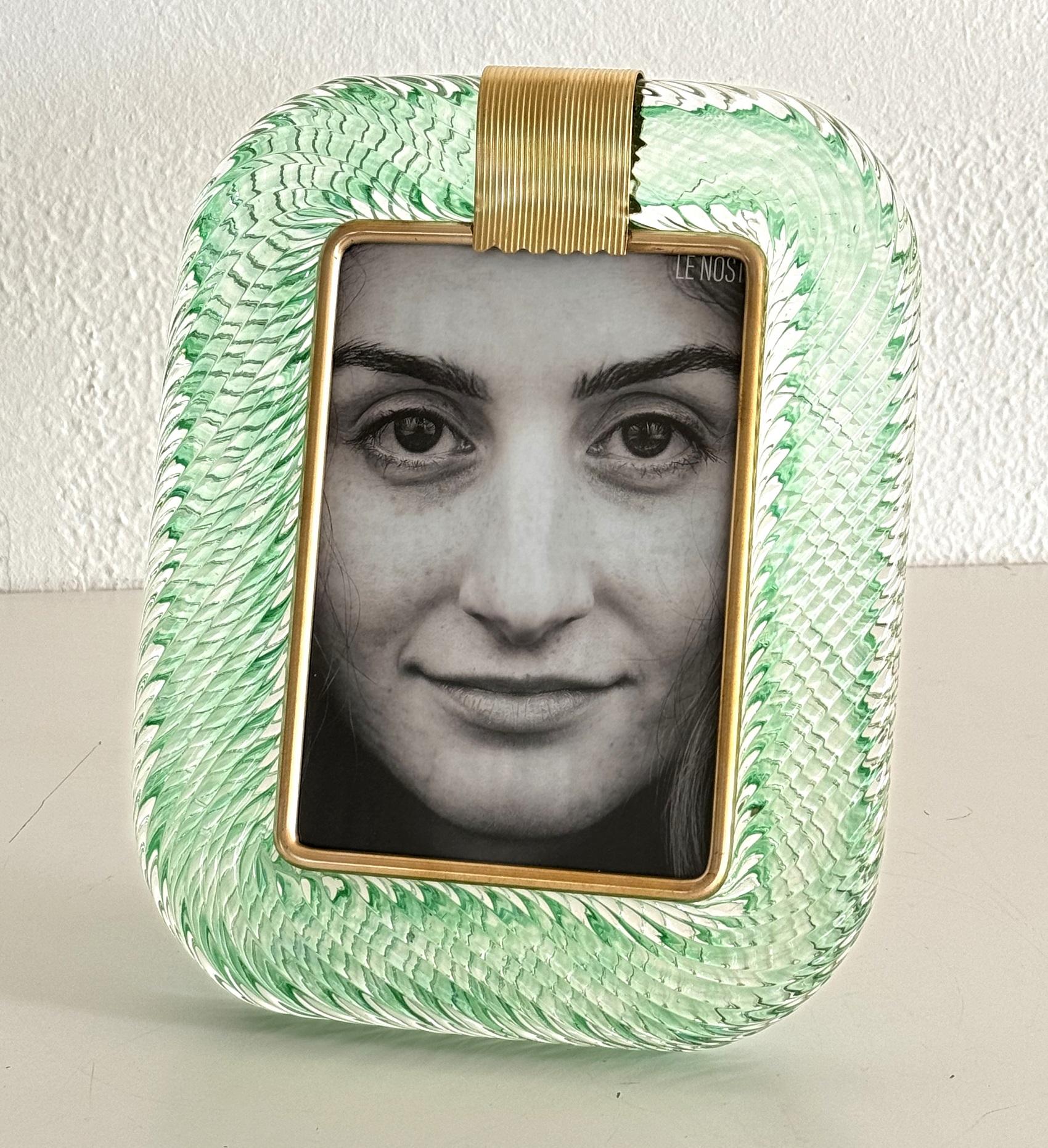 Italienischer Bilderrahmen aus Murano-Twist-Glas in Grün im Barovier & Toso-Stil (Handgefertigt) im Angebot