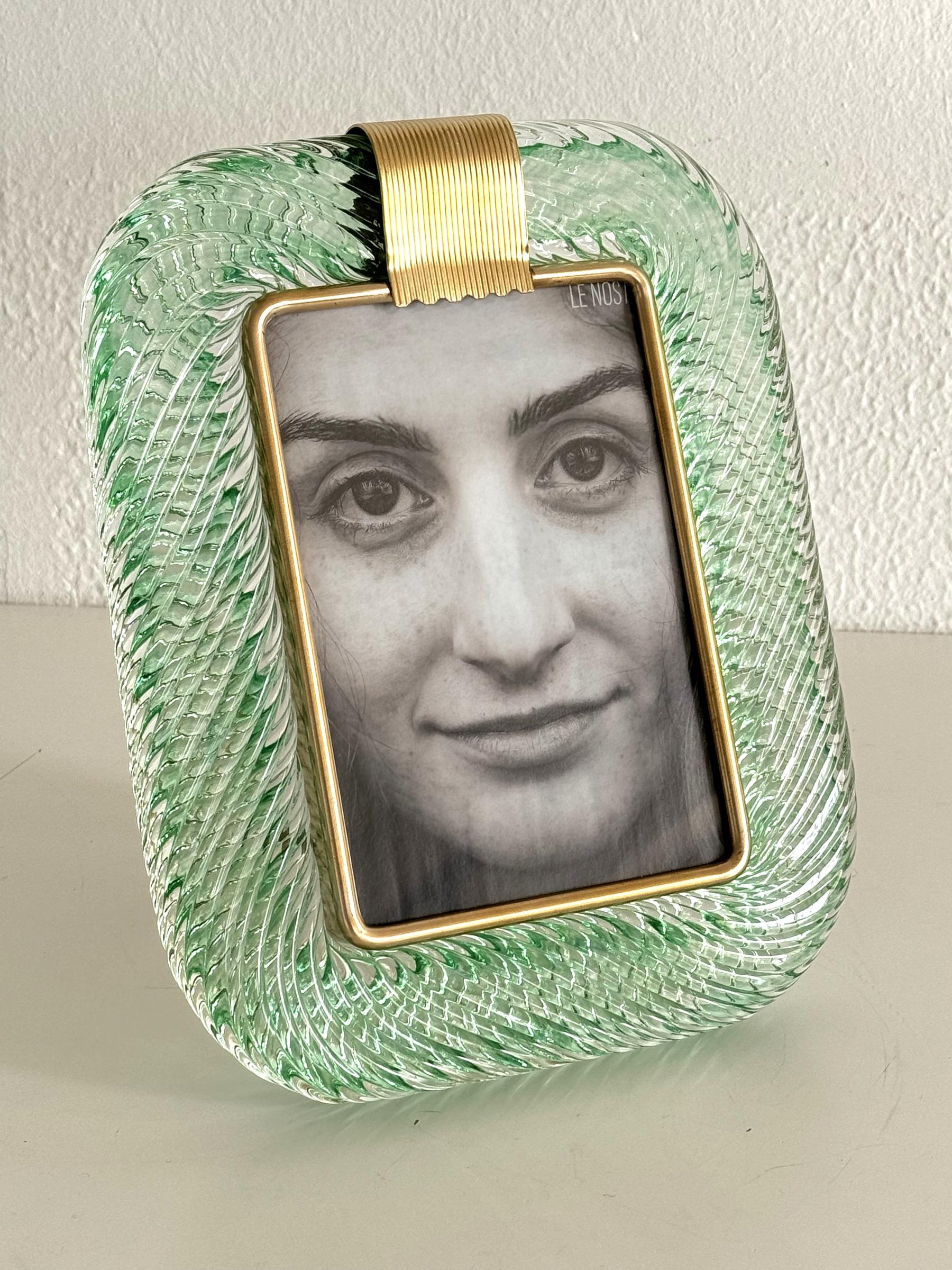 Italienischer Bilderrahmen aus Murano-Twist-Glas in Grün im Barovier & Toso-Stil im Zustand „Gut“ im Angebot in Morazzone, Varese