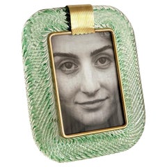 Italian Murano Twist Glass Picture Frame in Green in Barovier & Toso Style