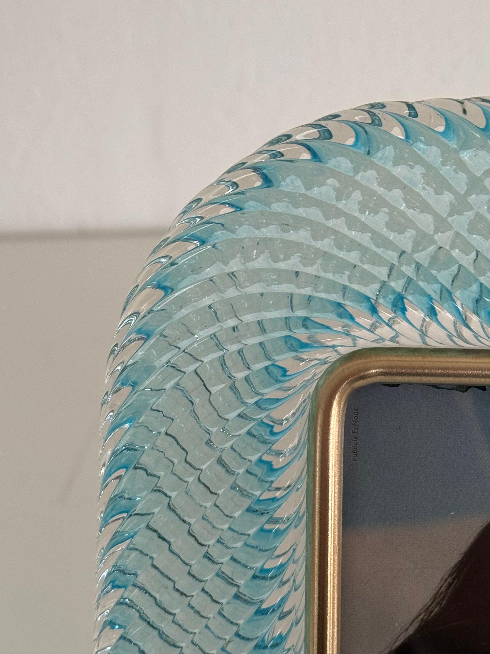 Italian Murano Twist Glass Picture Frame in Light Blue in Barovier & Toso Style 1