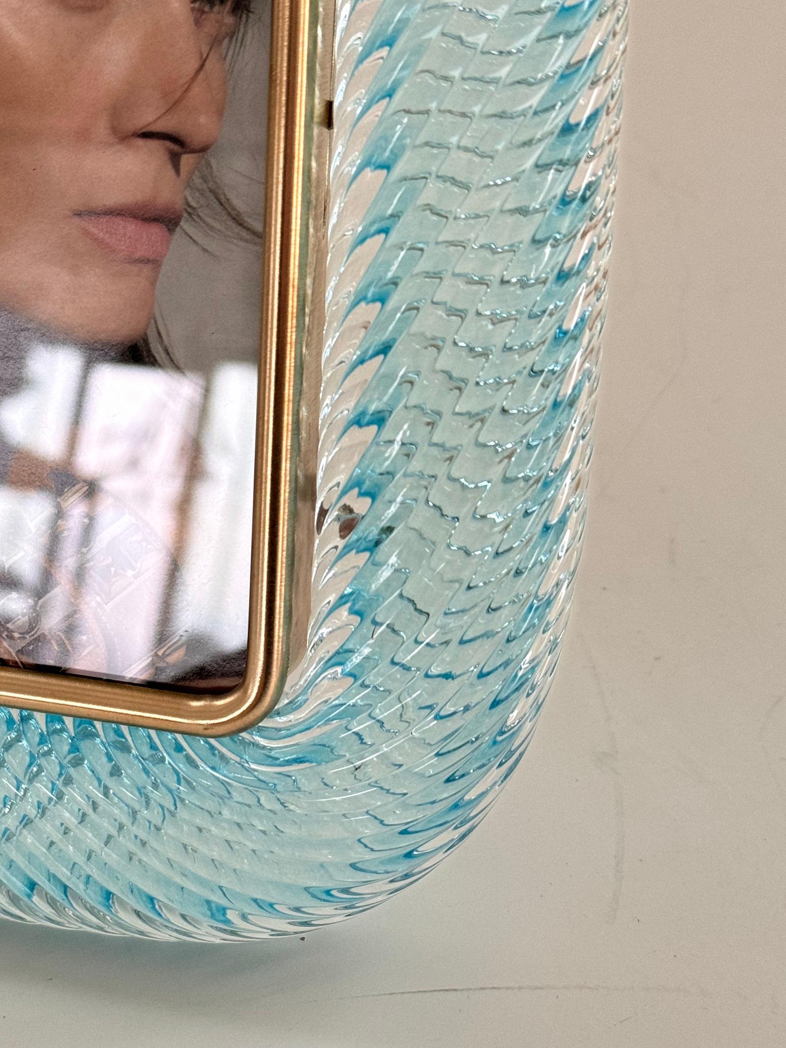 Italian Murano Twist Glass Picture Frame in Light Blue in Barovier & Toso Style 2