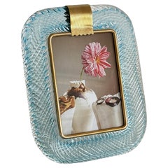 Italian Murano Twist Glass Picture Frame in Light Blue in Barovier & Toso Style