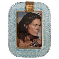 Italian Murano Twist Glass Picture Frame in Light Blue in Barovier & Toso Style