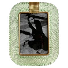 Italian Murano Twist Glass Picture Frame in Light Green in Barovier & Toso Style