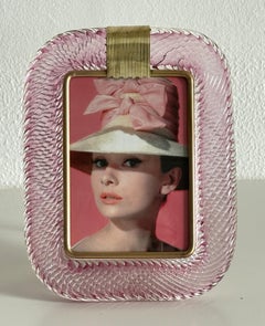 Marco de fotos italiano de cristal de Murano retorcido en rosa