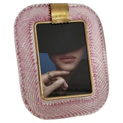 Italian Murano Twist Glass Picture Frame in Pink