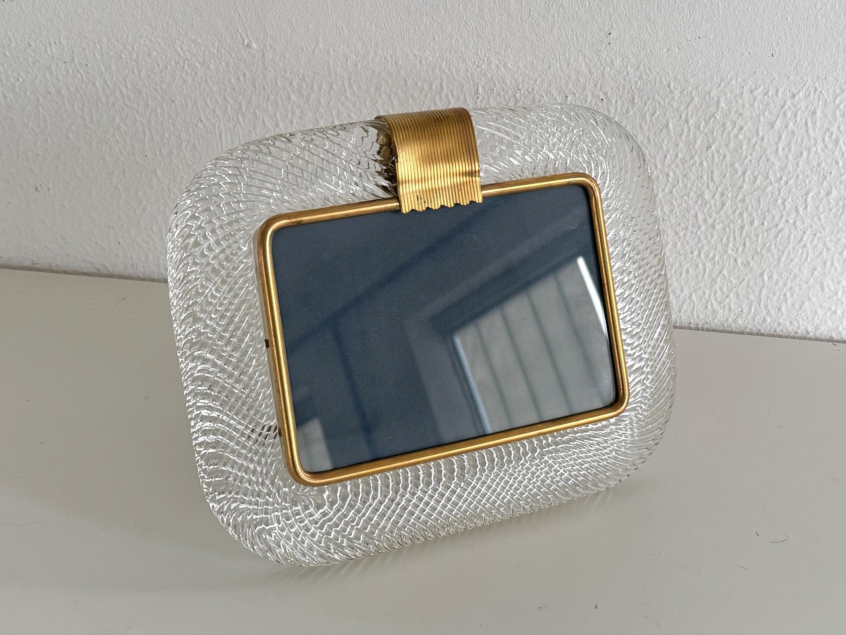 Cadre photo italien en verre clair torsadé et laiton de Murano Bon état à Morazzone, Varese