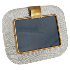 Italian Murano Twisted Clear Glass and Brass Picture Frame