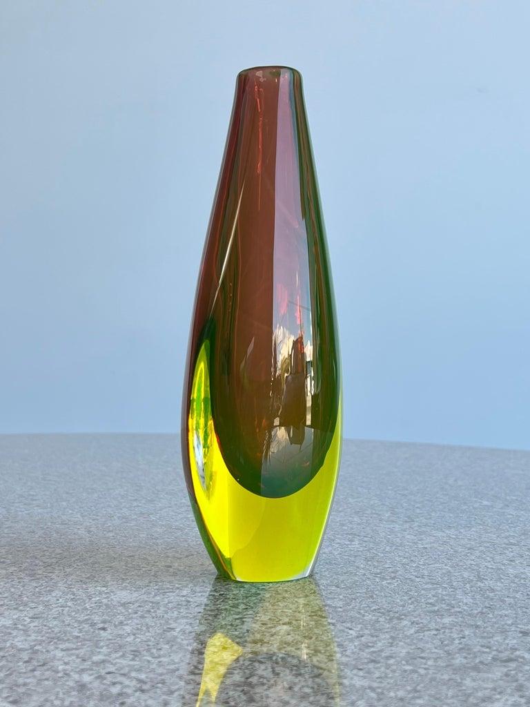 Space Age Italian Murano Uranium Green Glass Vase by Flavio Poli