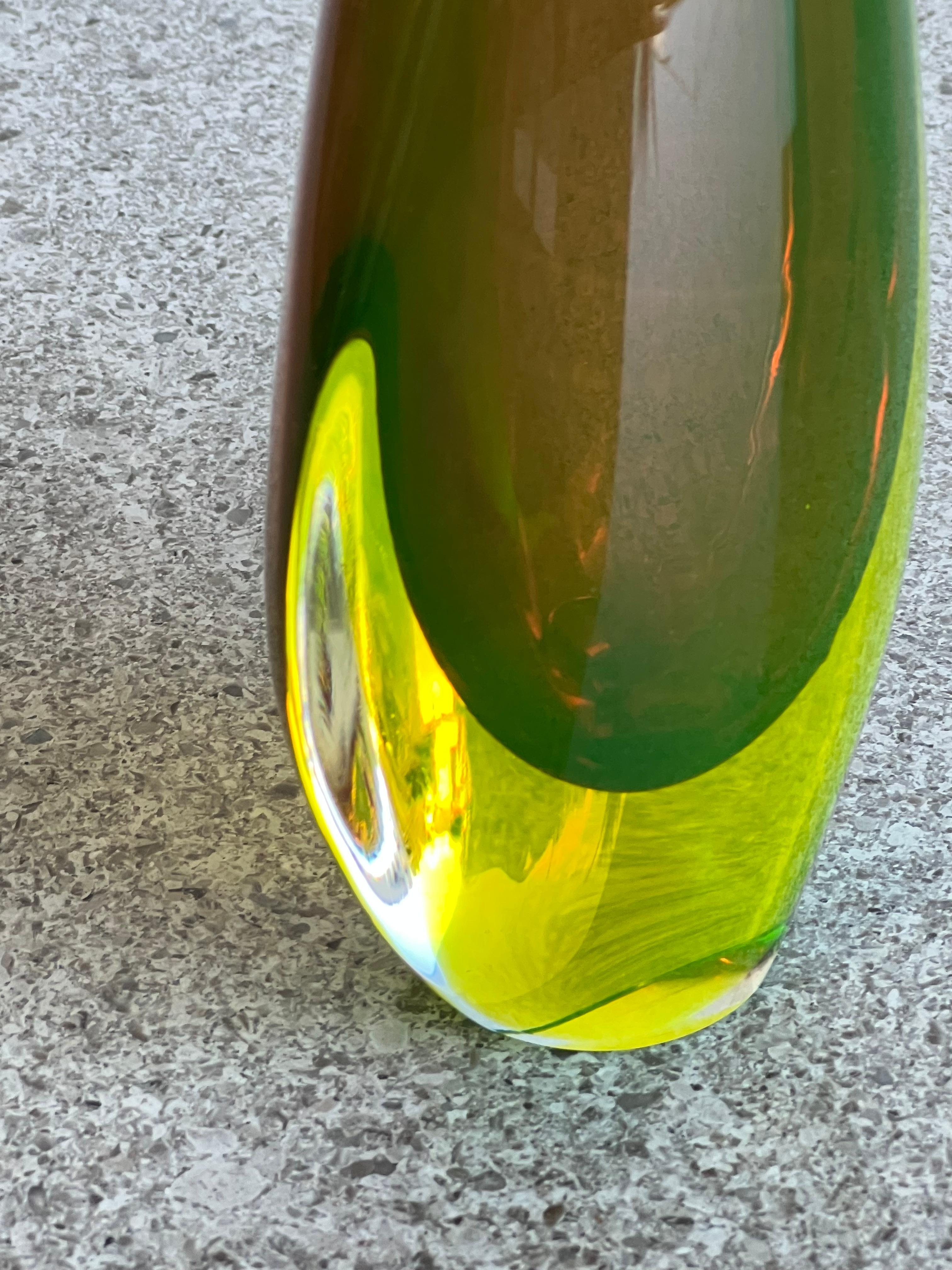 Space Age Italian Murano Uranium Green Glass Vase by Flavio Poli 