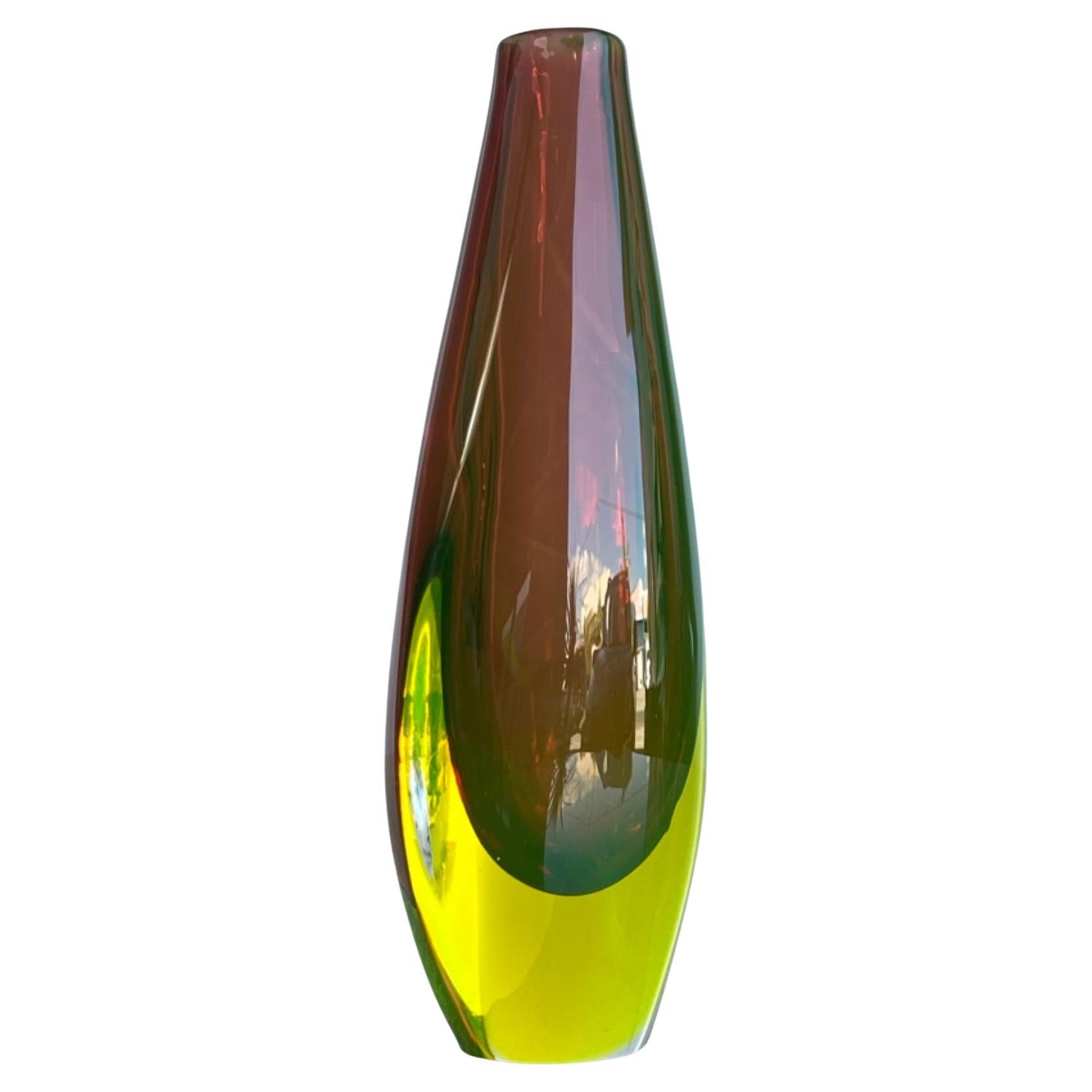 Italian Murano Uranium Green Glass Vase by Flavio Poli 