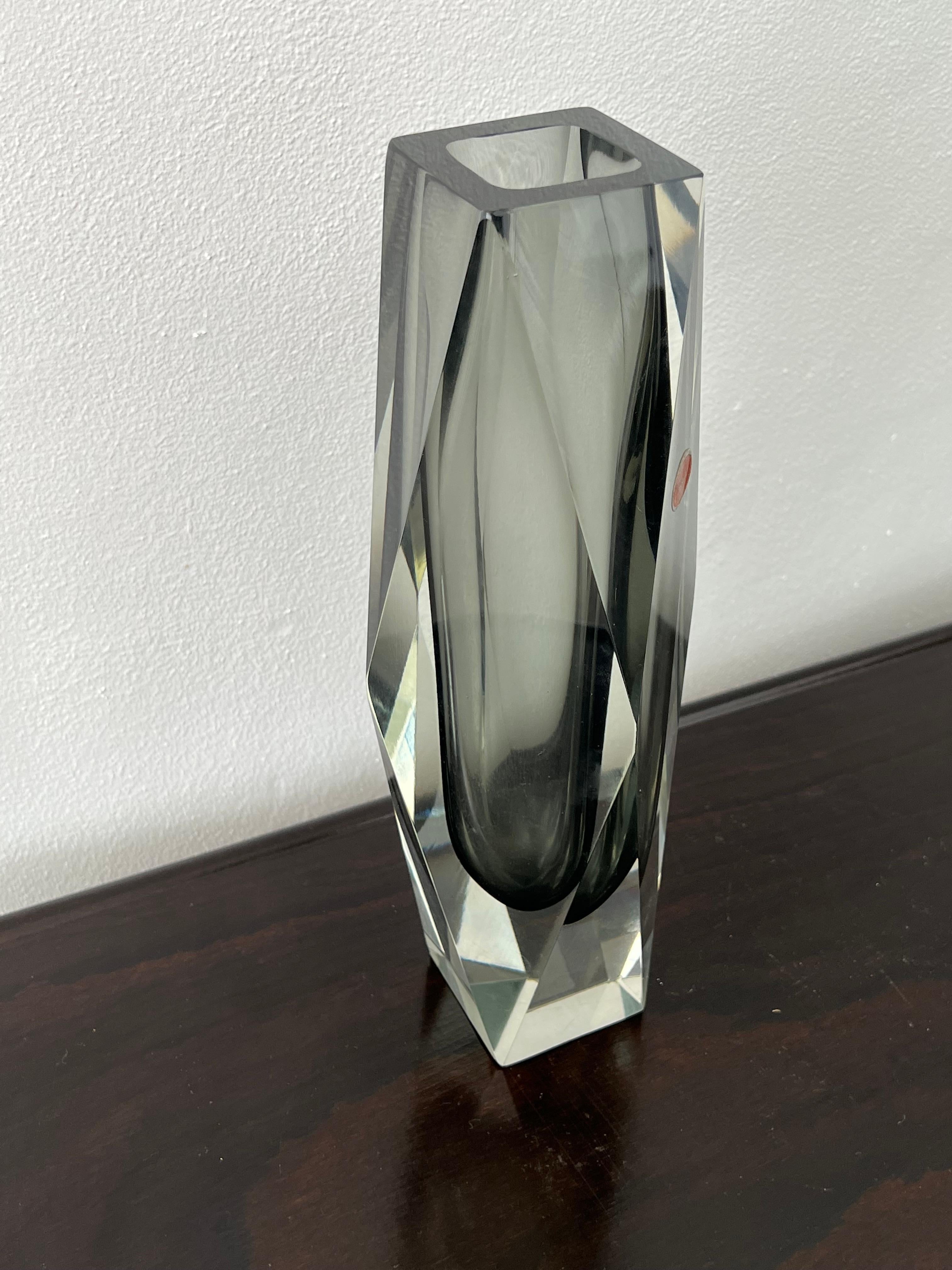 Italian Murano Vase Thick Smoked Blown Glass 1970s In Good Condition In Byron Bay, NSW
