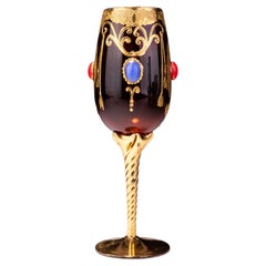Italian Murano Venetian 24 KT Gold Enamel Bejeweled Smoky Trefuochi Glass 