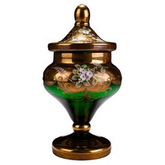 Italienische Murano Venetian 24 KT Gold-Emaille-Trefuochi-Glas Bonboniere